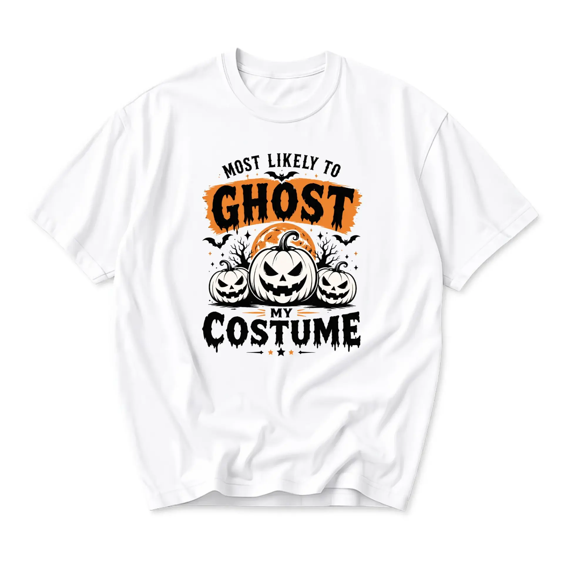Funny Shirt Most Likely to Ghost My Costume Graphic Tee Unisex Crew Neck Seasonal Casual Apparel White Cotton Blend