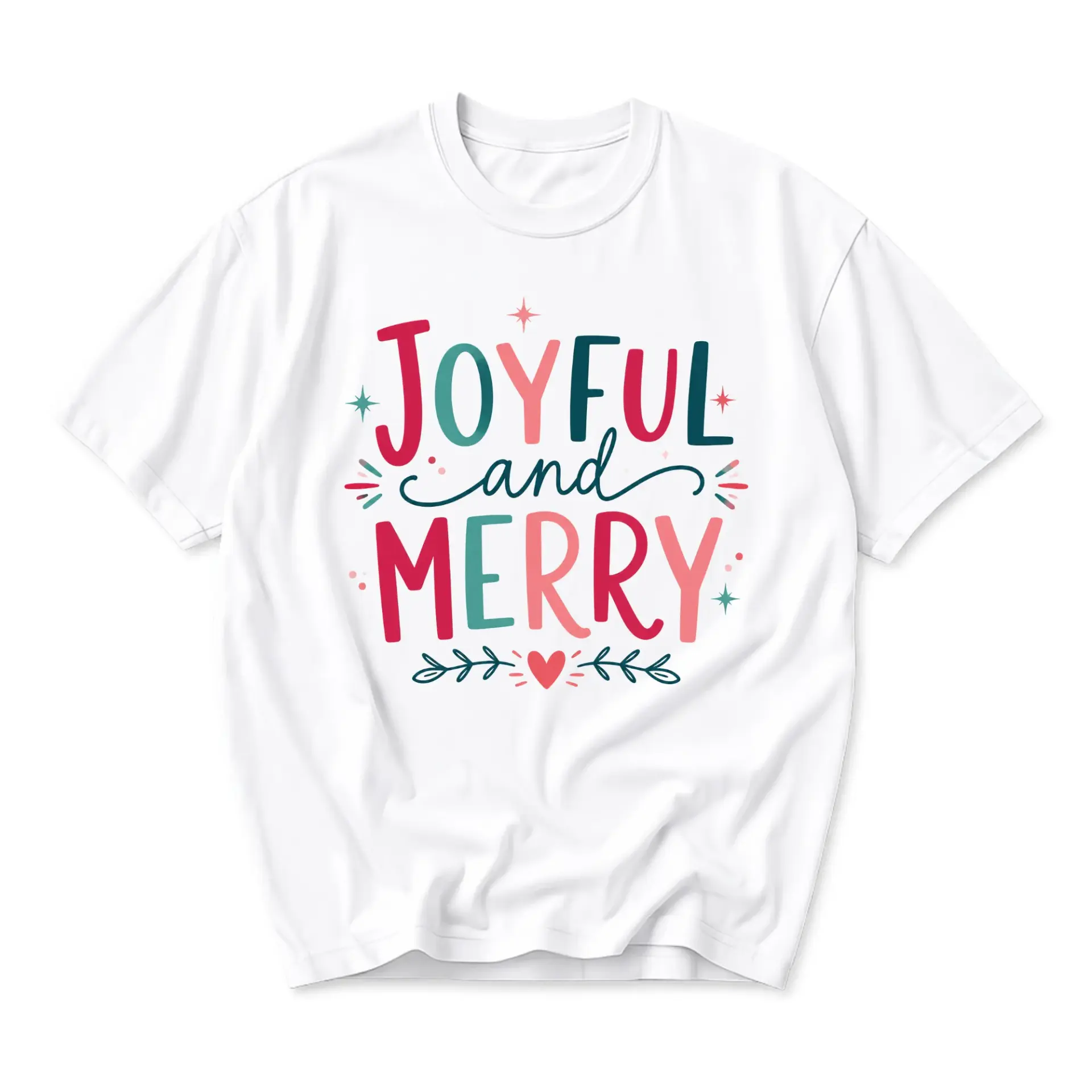 T-shirt Joyful and Merry Holiday Graphic Tee Seasonal Winter Unisex Crew Neck Soft Cotton Casual Top White Apparel
