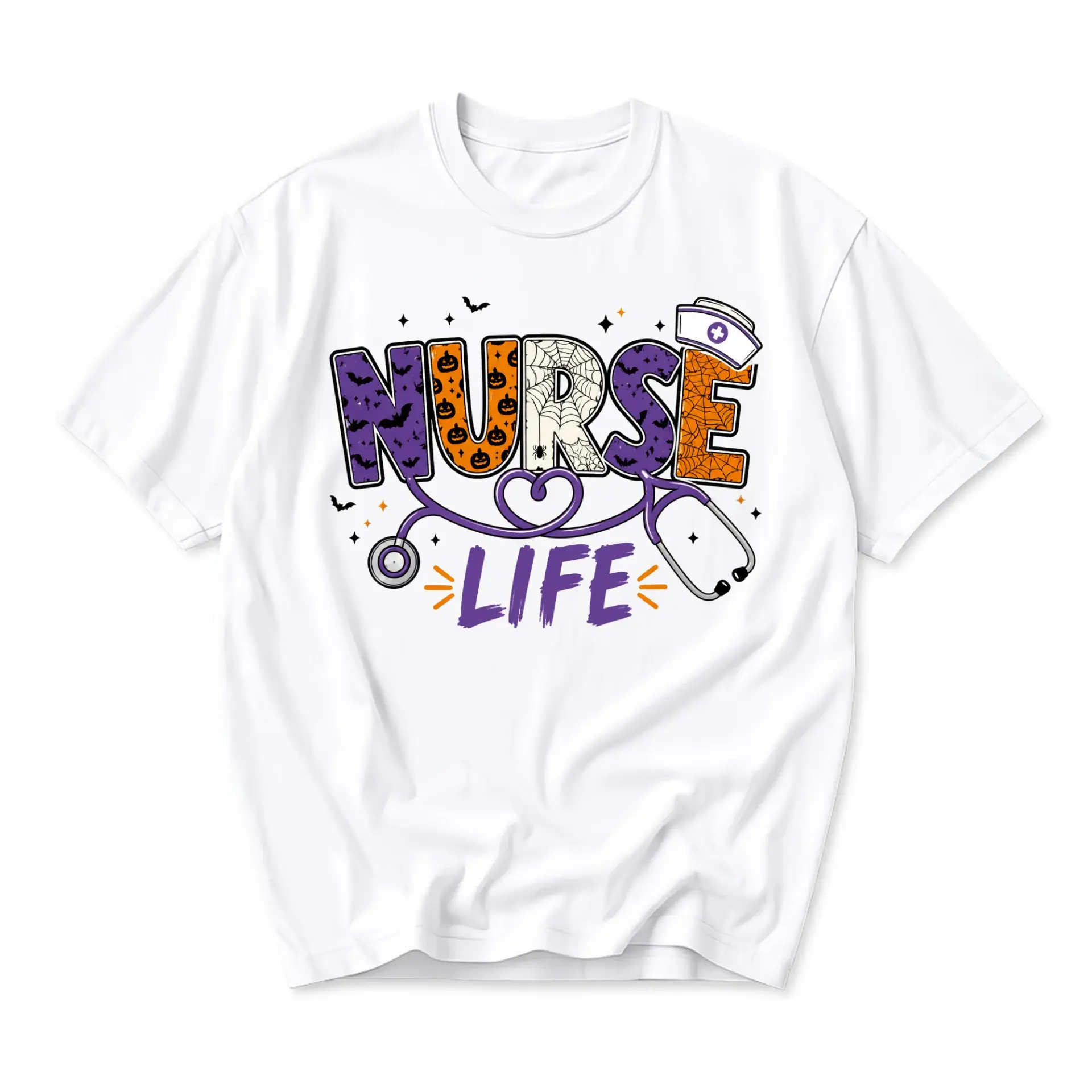 Graphic Tee Nurse Life Halloween Themed Shirt Medical Professional Seasonal Apparel Unisex Crew Neck Casual Cotton Top