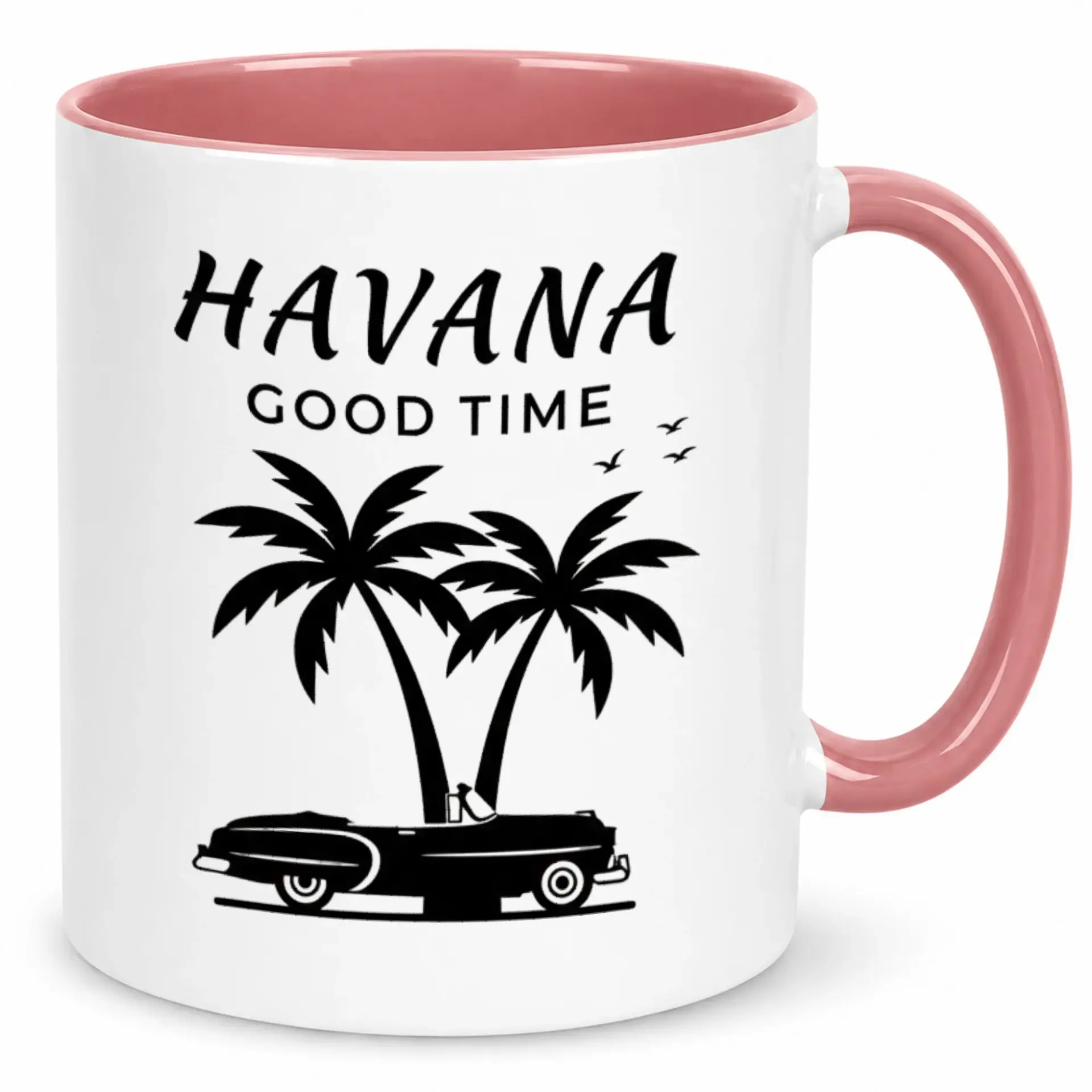 Havana Good Time Coffee Mug, Retro Tropical Palm Trees & Vintage Car Ceramic Beverage Cup, Vacation Themed Drinkware Gift