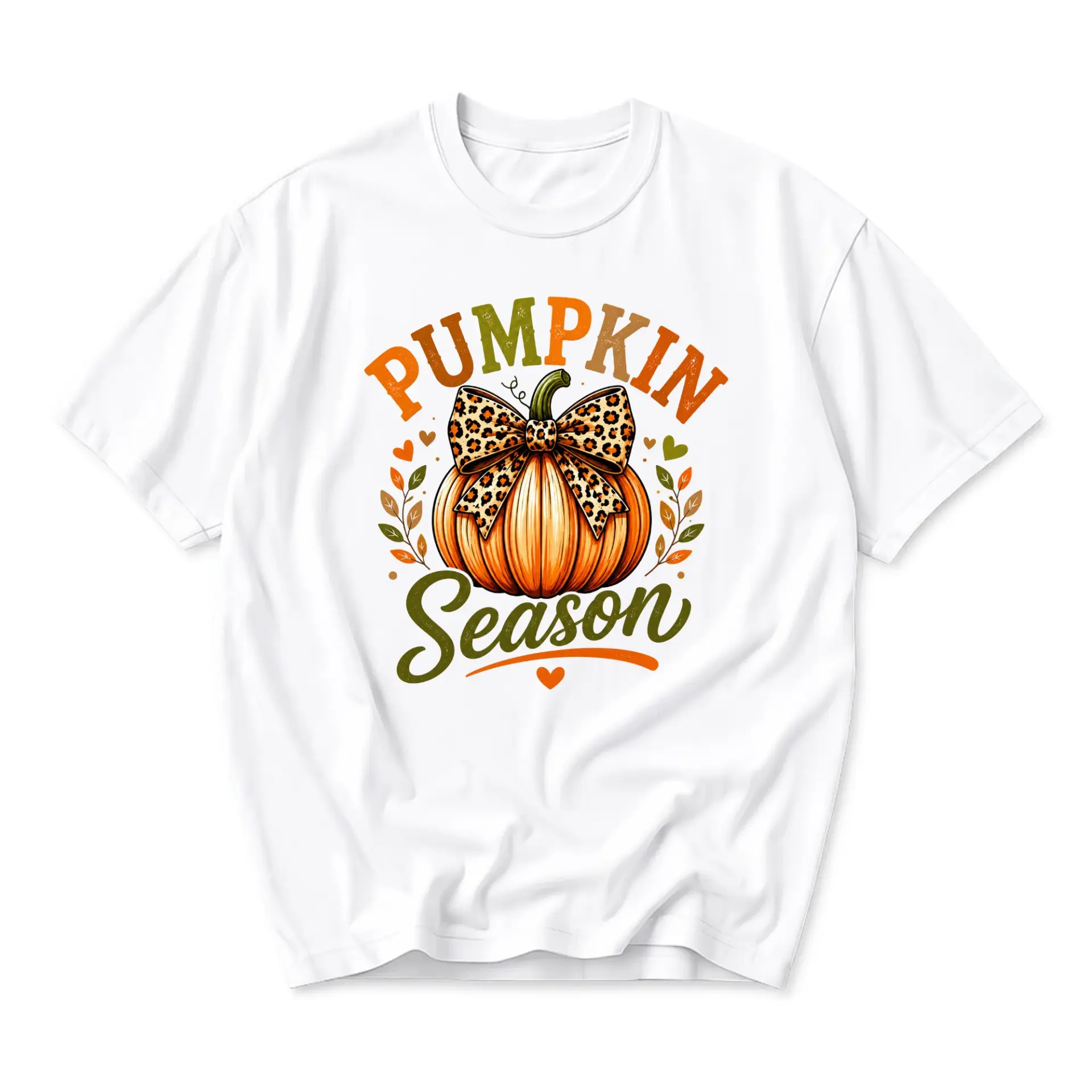 Graphic Tee Pumpkin Season Leopard Print Bow Autumn Fall Unisex Crew Neck Short Sleeve Soft Cotton Casual Everyday Shirt