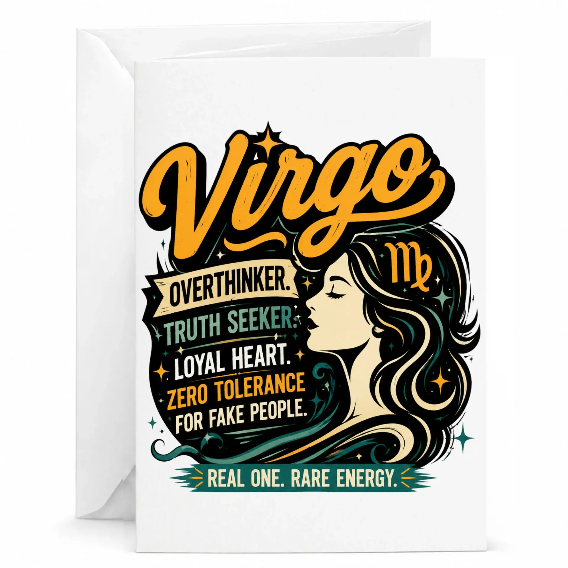 Greeting Card Virgo Zodiac Birthday Card Featuring Astrology Personality Traits and Elegant Artistic Illustration Design