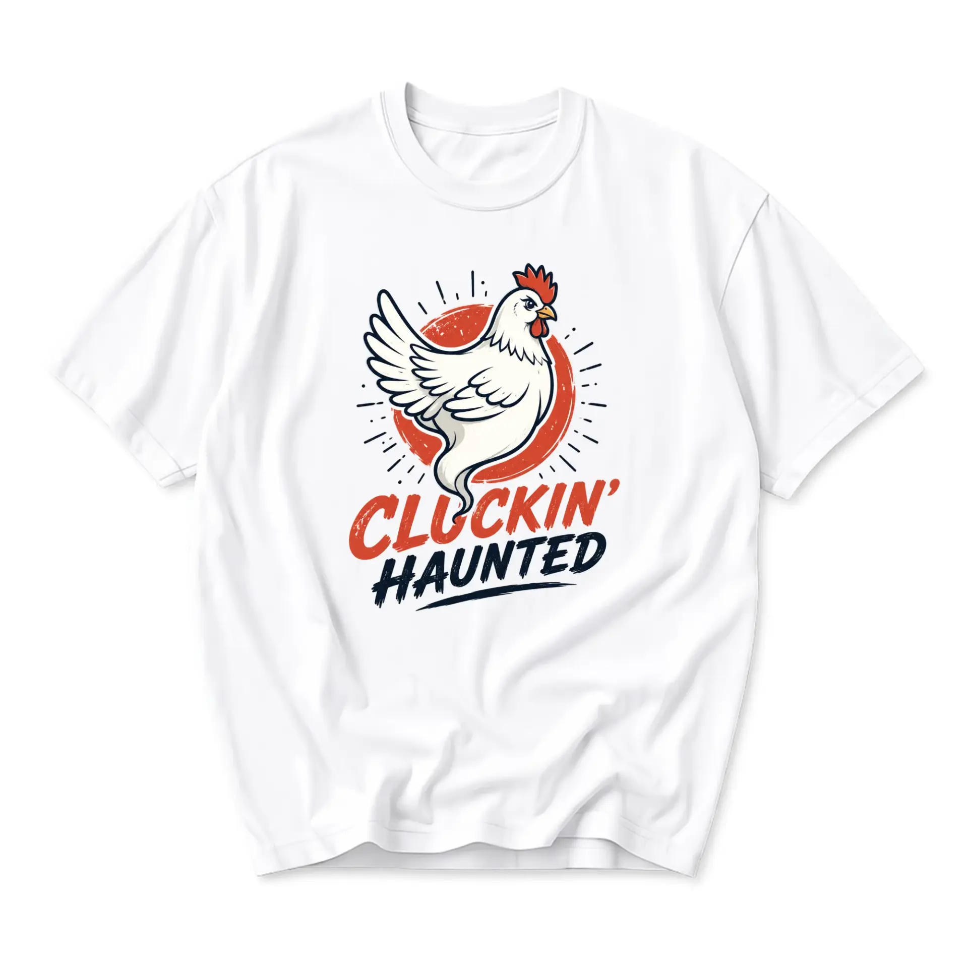 Funny Shirt Cluckin Haunted Ghost Chicken Graphic Tee Unisex Crew Neck Short Sleeve Casual Cotton Blend Apparel
