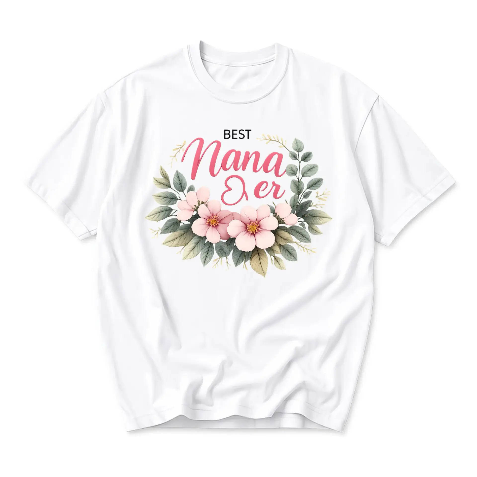 Graphic Tee Best Nana Ever Floral Wreath Design Casual Unisex Crew Neck Shirt for Women Soft Everyday Cotton Top