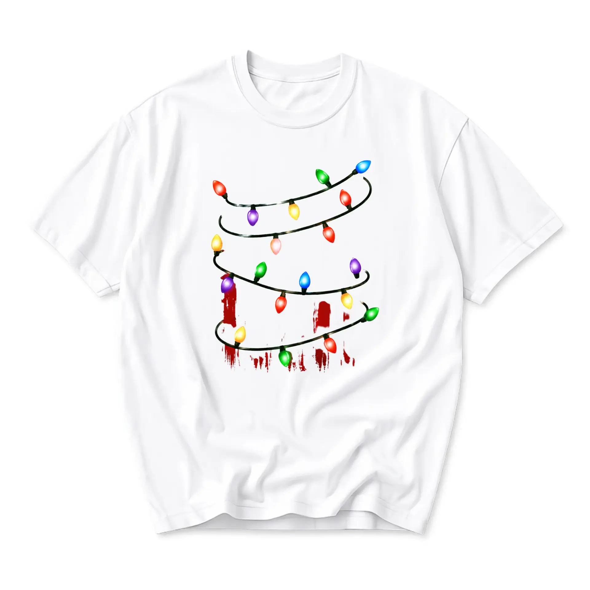 Graphic Tee Unisex Holiday Lights Print T-Shirt Colorful Festive Seasonal Casual Crew Neck Cotton Apparel Top