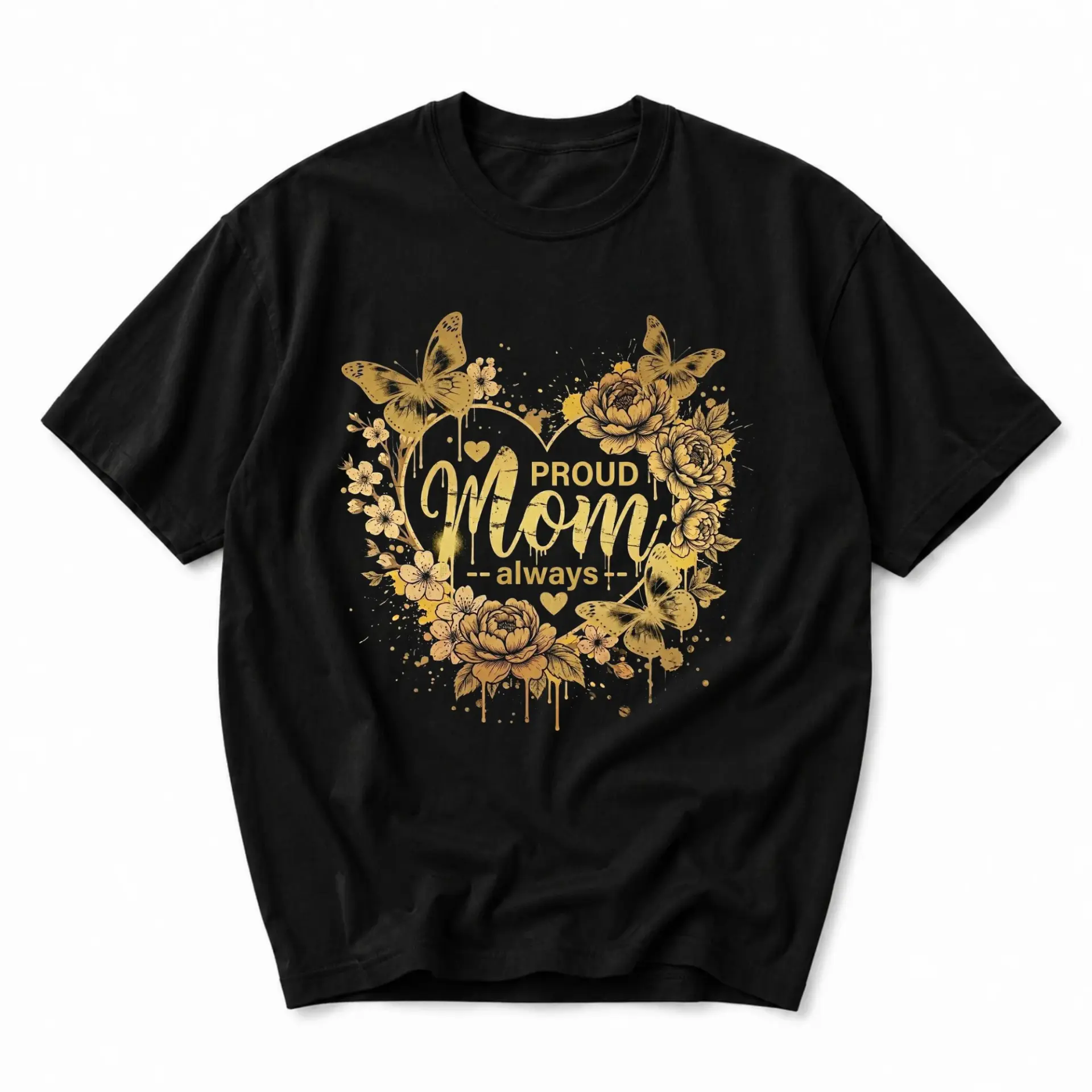 Graphic Tee Proud Mom Always Floral Butterfly Print Unisex Crew Neck Casual Everyday Short Sleeve Cotton Blend Shirt