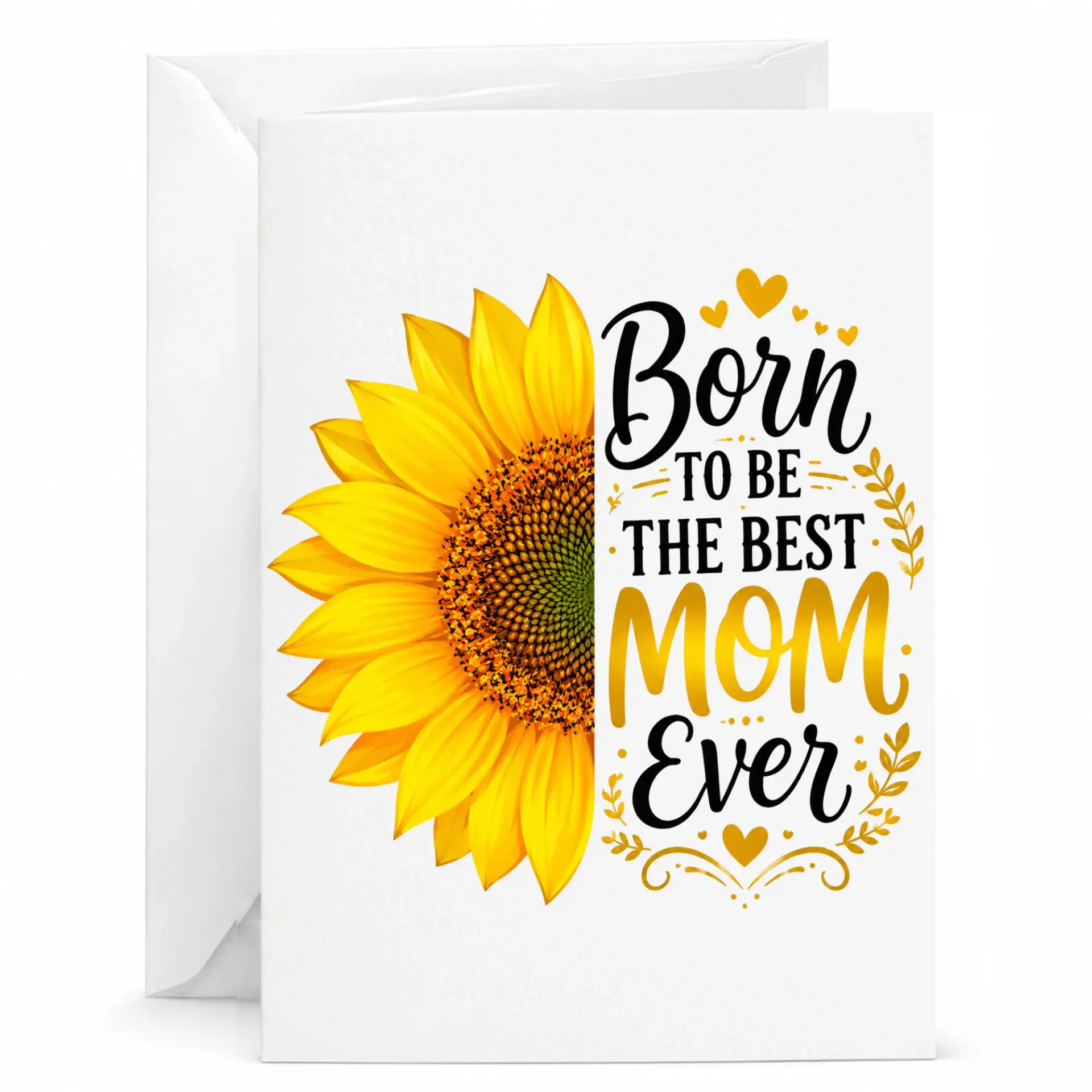 Greeting Card Sunflower Best Mom Ever Design, Heavyweight Floral Stationery for Appreciation and Special Occasions