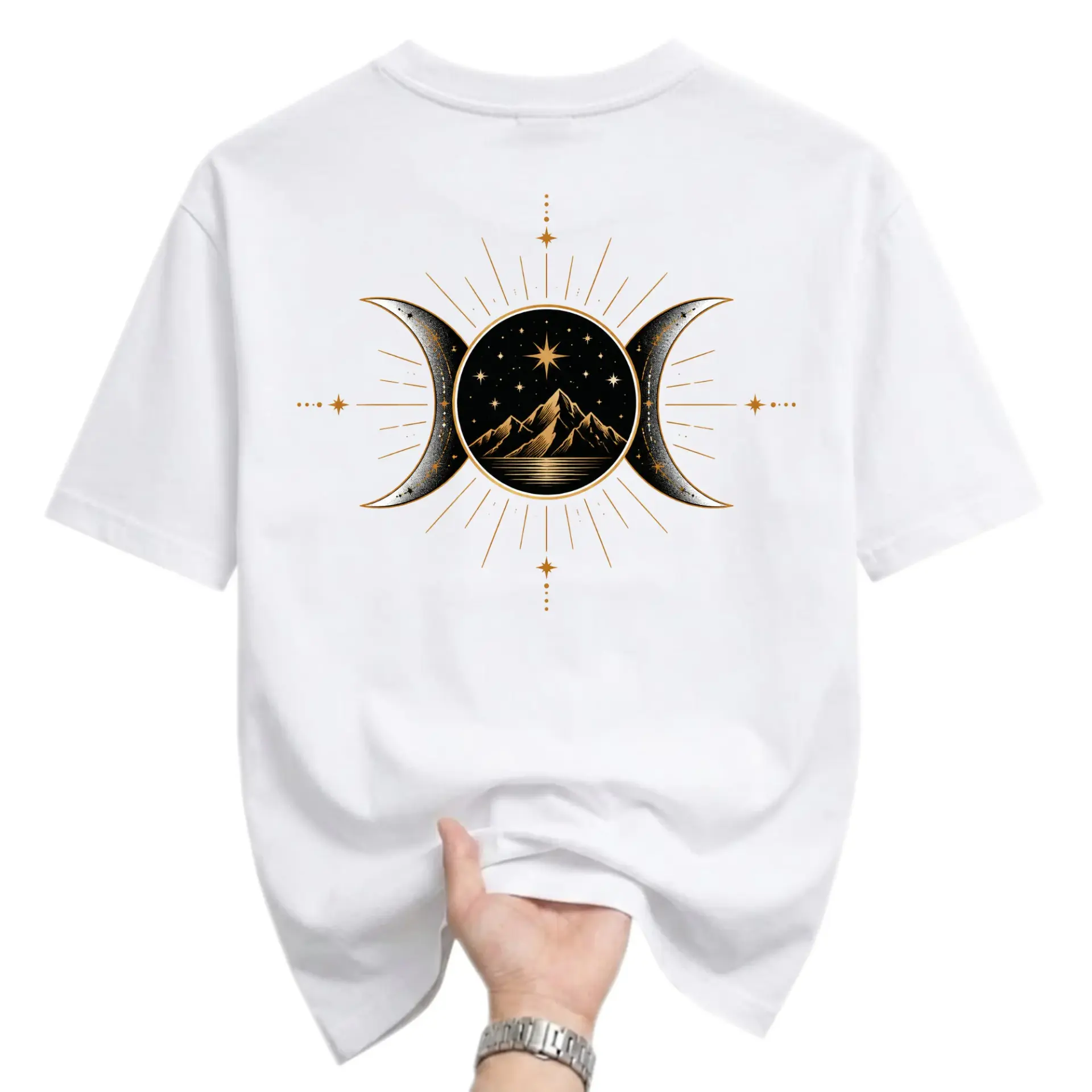 Graphic Tee Celestial Mountain Moon Design Unisex Crew Neck Short Sleeve Soft Casual Cotton Blend Apparel