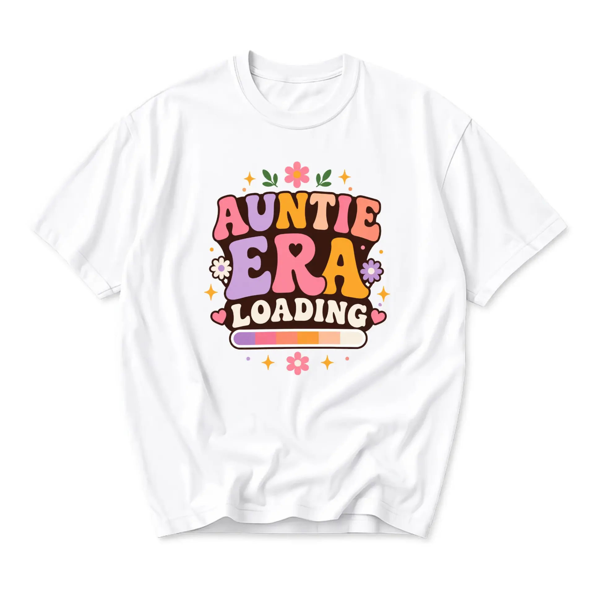 Graphic Tee Auntie Era Loading Retro Typography Design Unisex Crew Neck Soft Cotton Blend Everyday Casual Shirt
