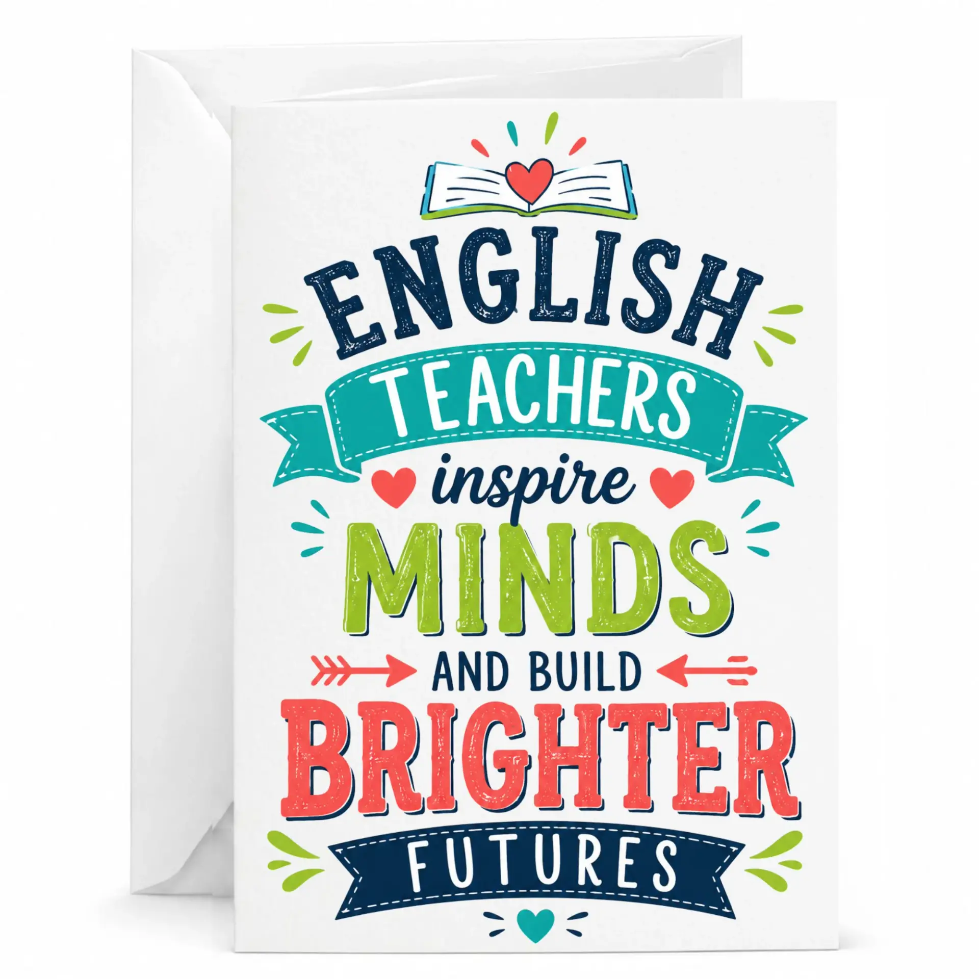 Greeting Card for English Teachers Featuring Inspirational Text and Colorful Book Design Appreciation Gift