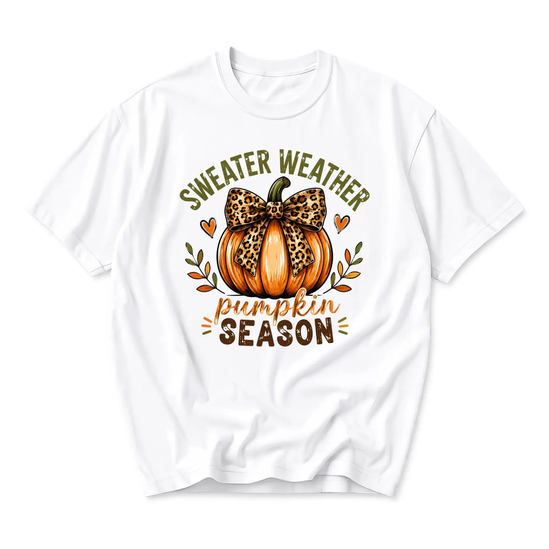 Funny Shirt Sweater Weather Pumpkin Season Graphic Tee Autumn Fall Inspired Unisex Crew Neck Casual Cotton Top