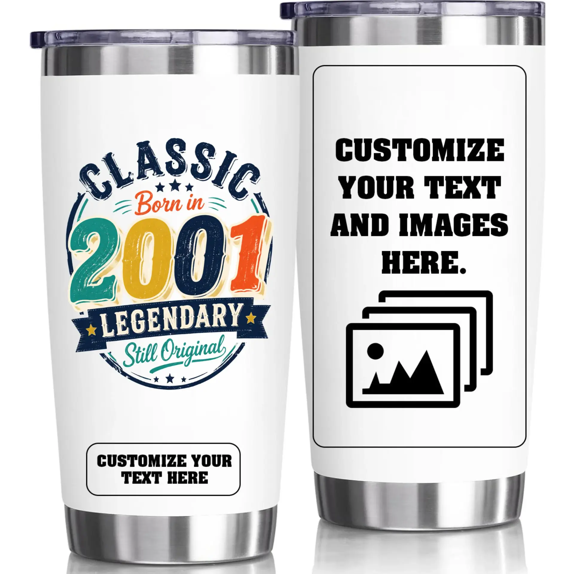 Stainless Steel Tumbler 20oz Vacuum Insulated Travel Mug Personalized Birthday Gift Cup for Men Women Original 2001