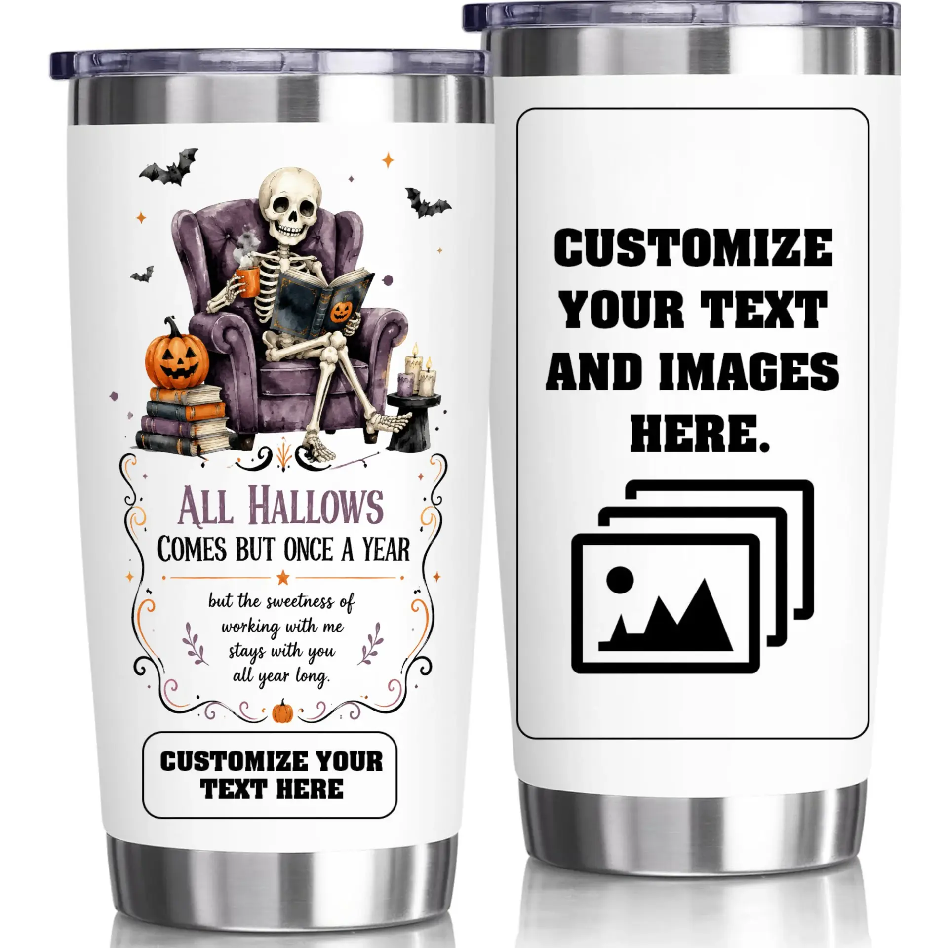 Stainless Steel Tumbler 20oz Insulated Cup Halloween Skeleton Design Personalized Beverage Mug for Coffee Tea Travel