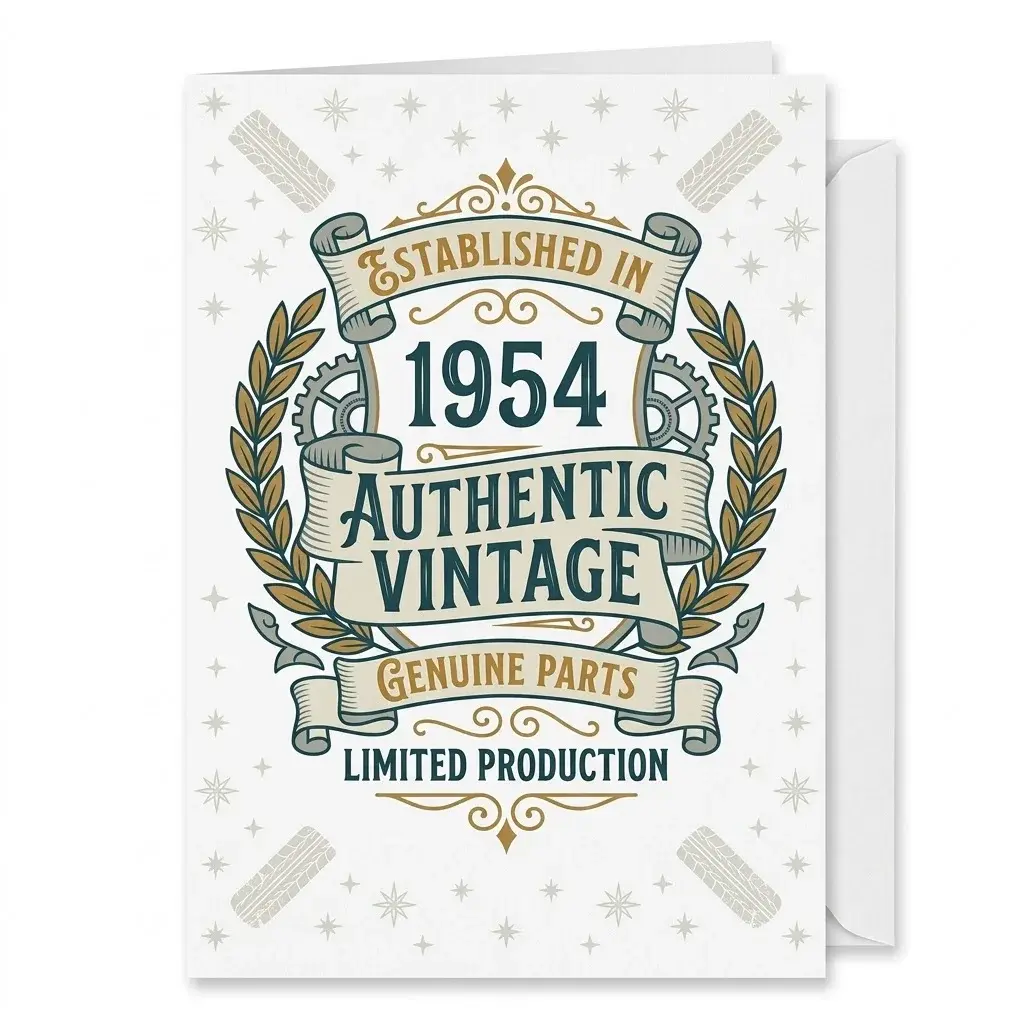 Vintage Birthday Greeting Card 1954 Classic Retro Emblem 5x7 Folded Note Card with Envelope for Anniversaries