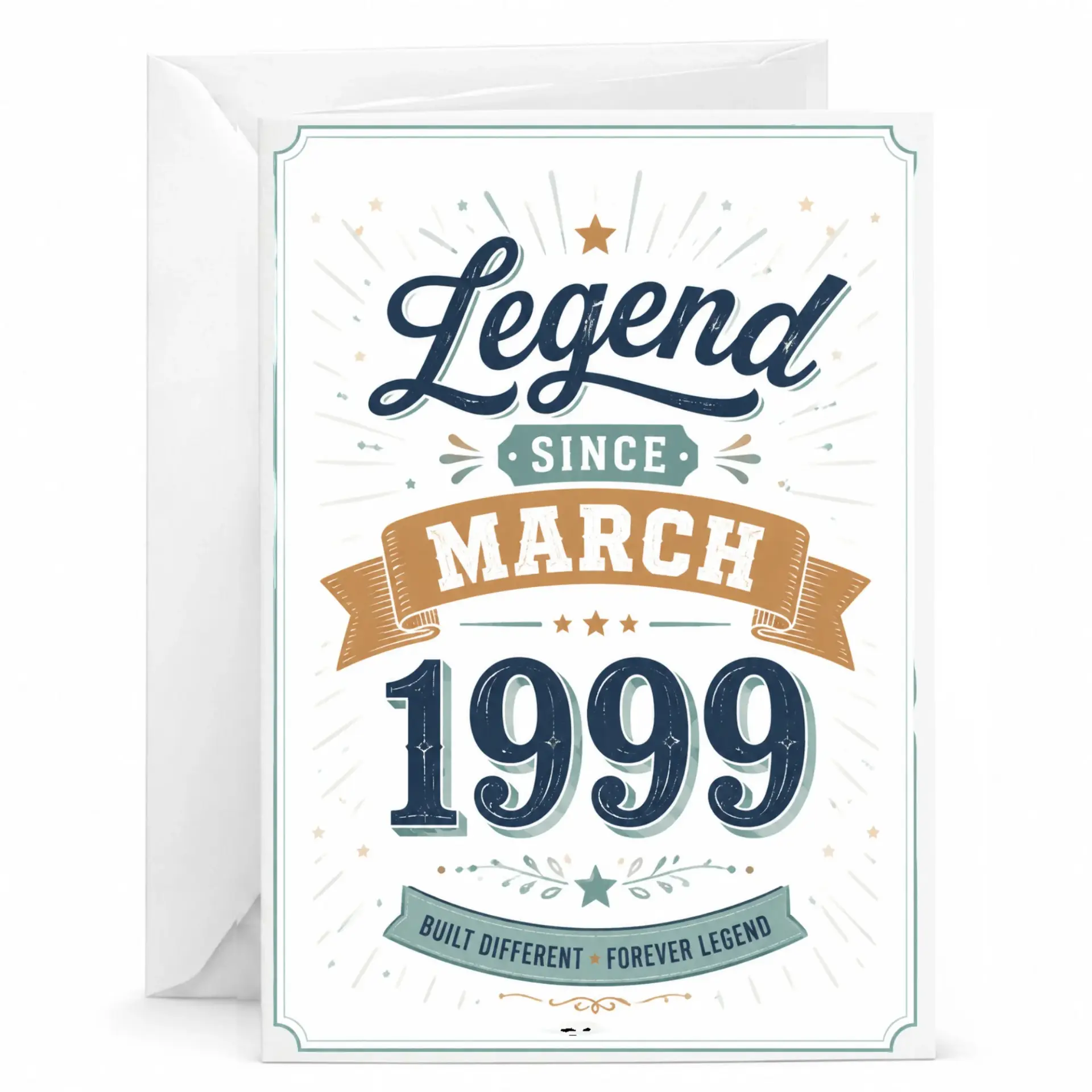 Birthday Card Legend Since March 1999 Vintage Style Greeting Card for Milestone Celebration and Anniversary