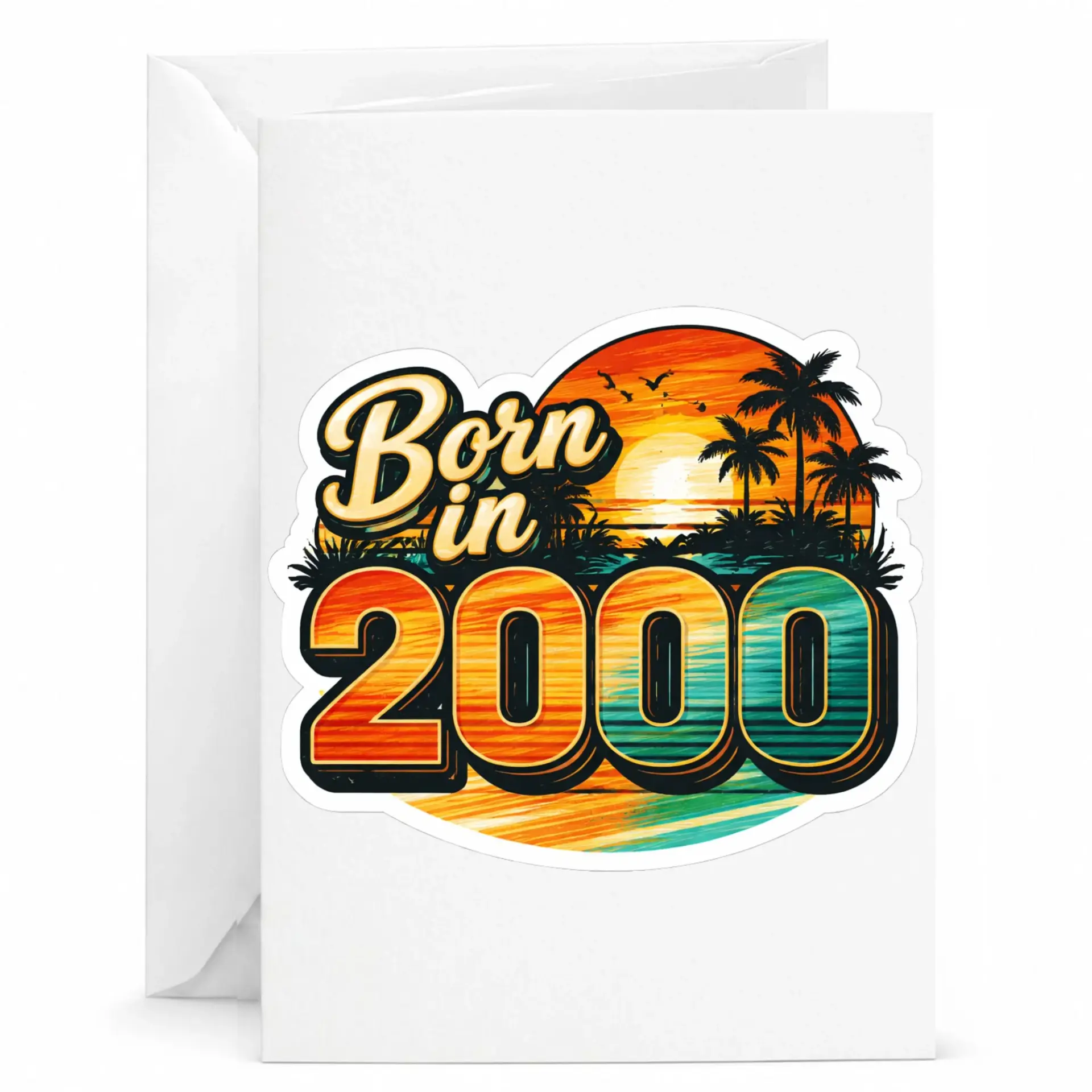 Birthday Card Born in 2000 Vintage Retro Sunset Palm Tree Graphic Greeting Card for Milestone Year Celebration