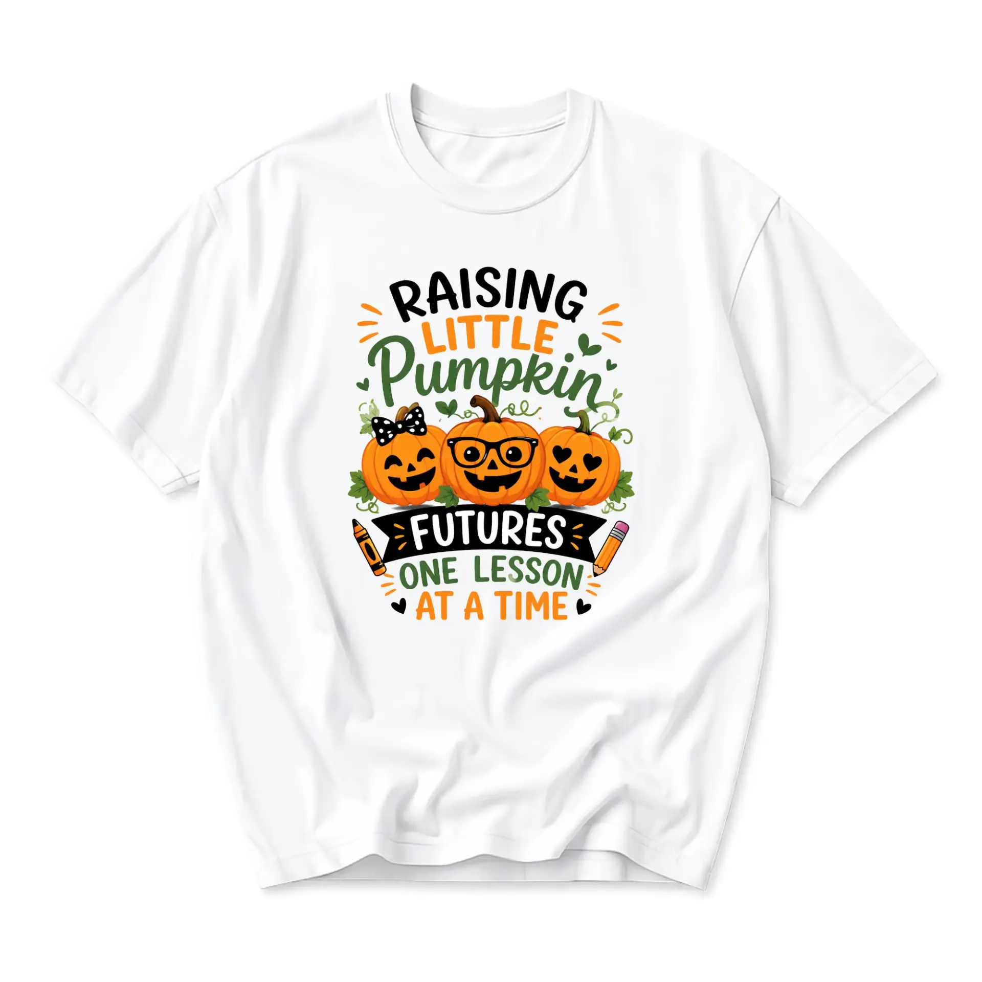 Funny Shirt Raising Little Pumpkin Futures One Lesson at a Time Graphic Tee Unisex Casual Fall Autumn Seasonal Top