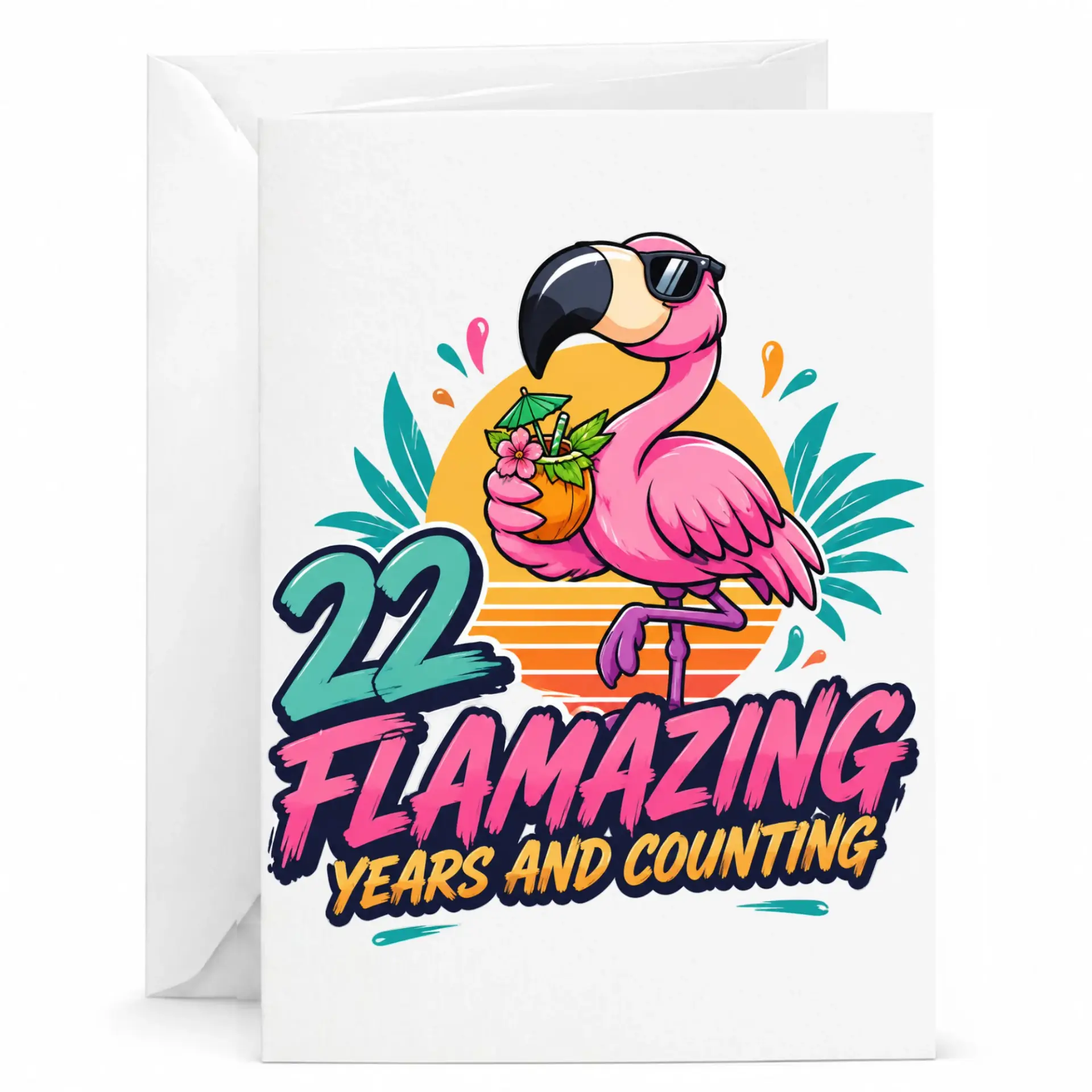 Birthday Card 22 Flamazing Years and Counting Funny Flamingo Tropical Theme Greeting Card for Twenty Second Birthday