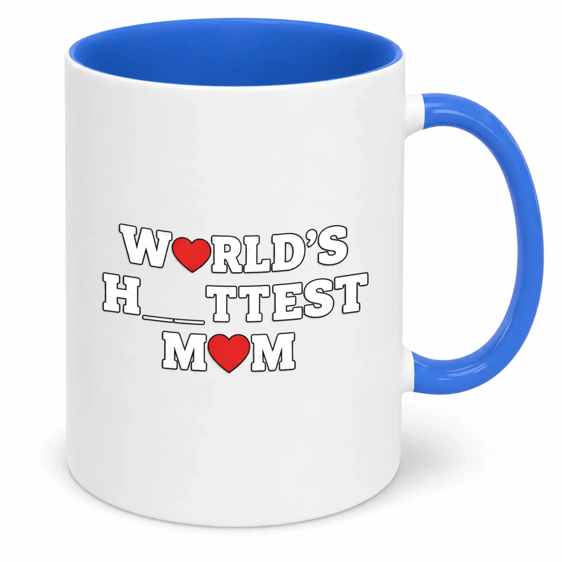 Funny Coffee Mug for Mom, World's Hottest Mom Novelty Ceramic Beverage Cup with Blue Handle & Interior, 11oz or 15oz Capacity