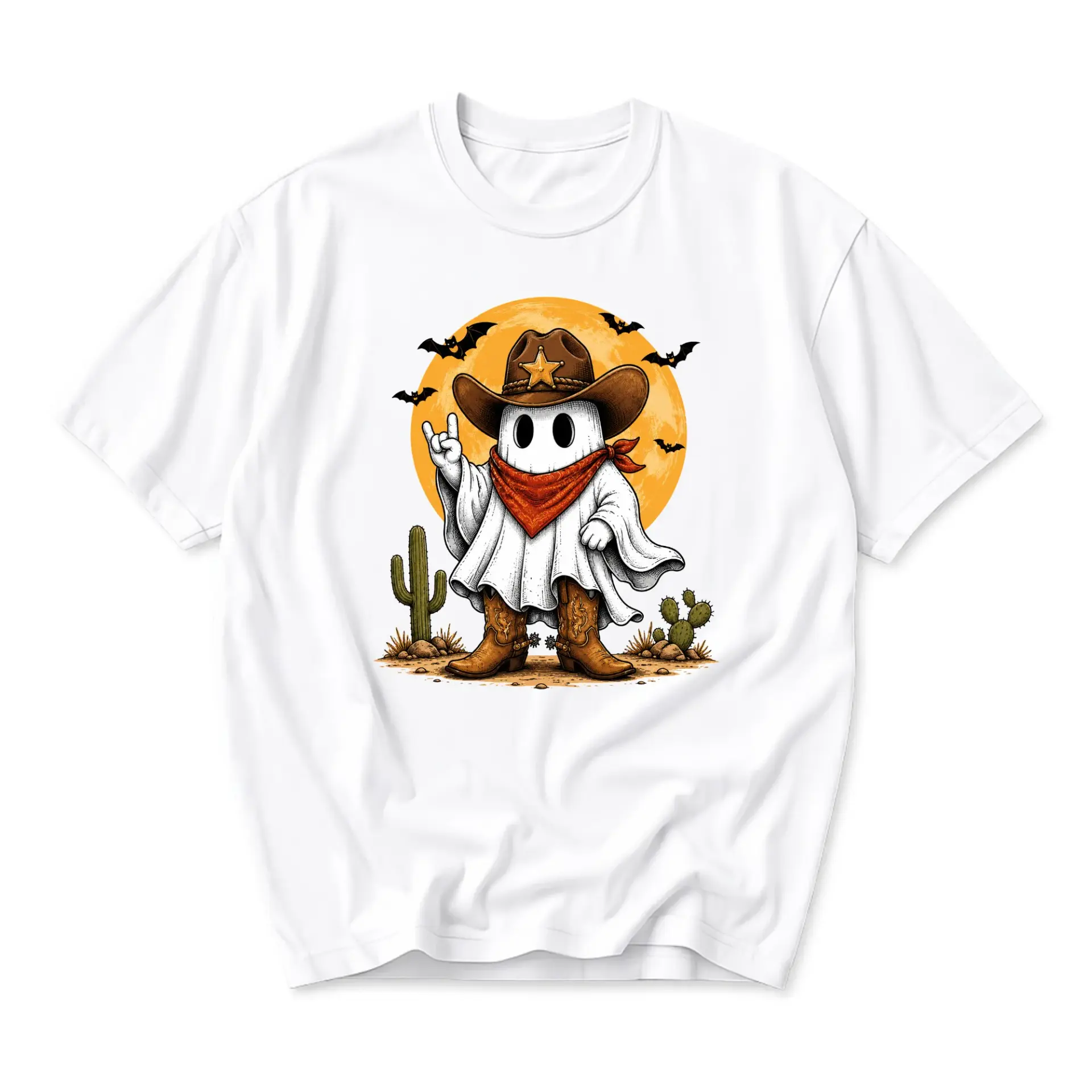 Graphic Tee Cowboy Ghost T-Shirt Western Desert Theme Illustration Unisex Crew Neck Everyday Casual Apparel White