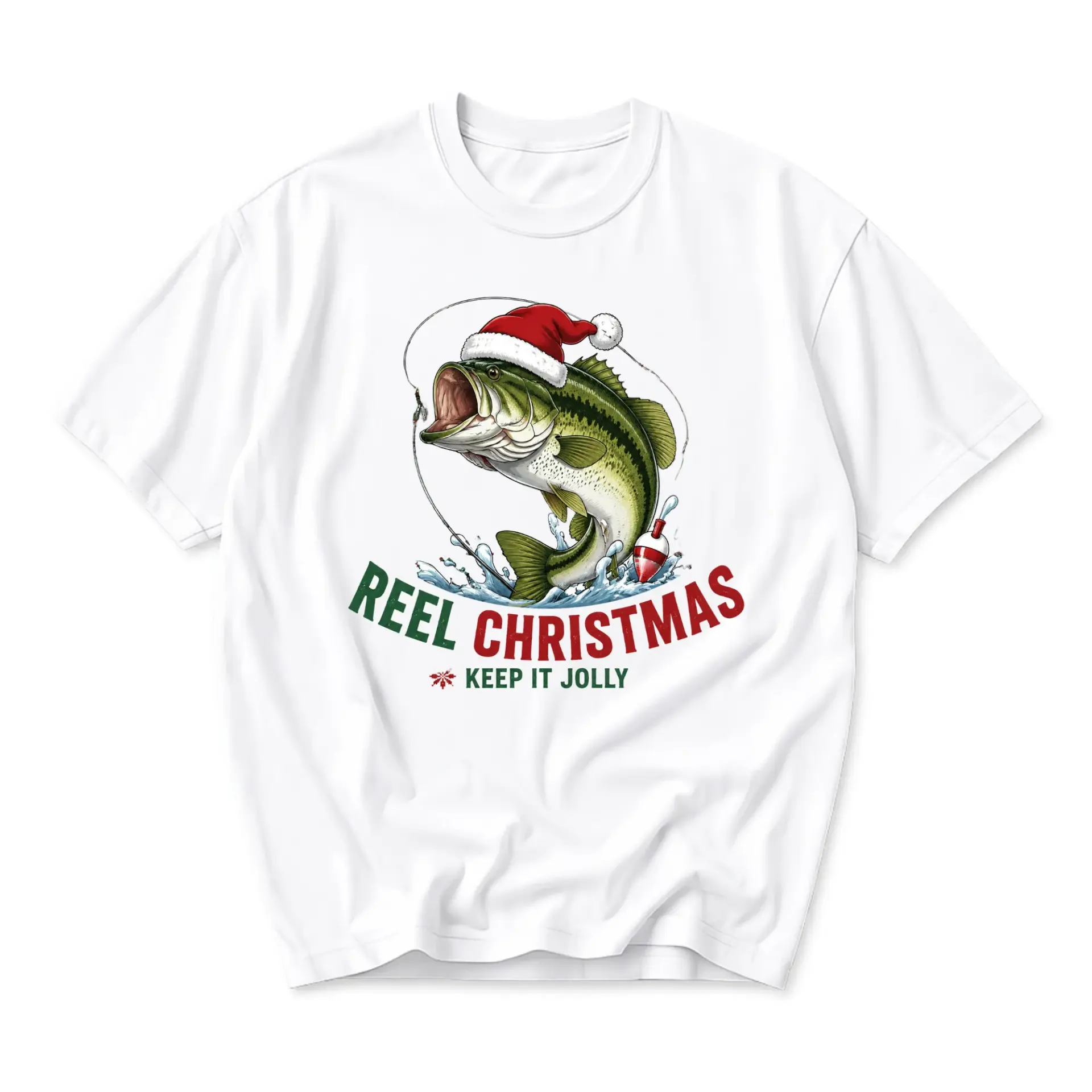 Funny Shirt Reel Christmas Fishing Graphic Tee Holiday Season Unisex Crew Neck Casual Cotton Blend T-Shirt