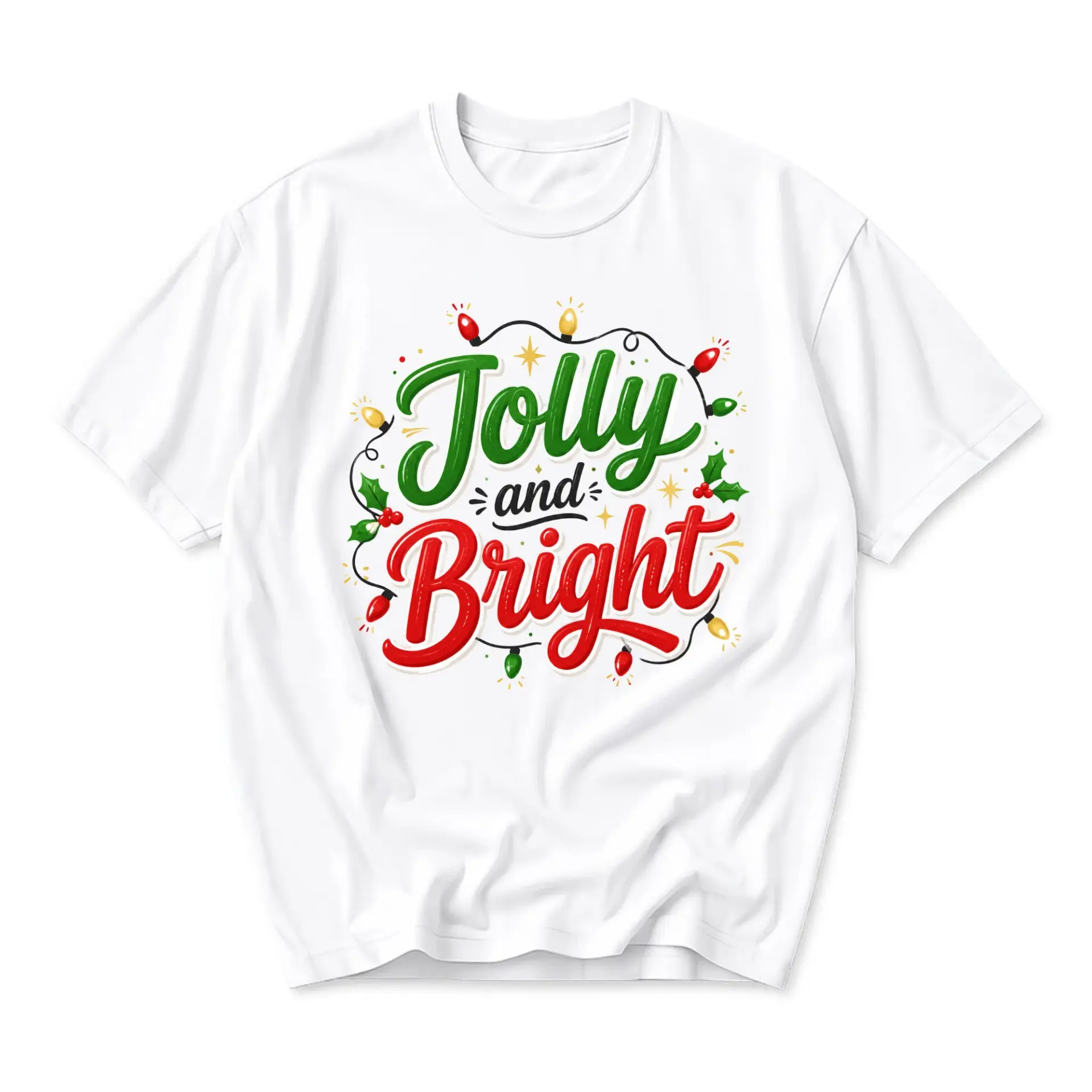 Graphic Tee Jolly and Bright Holiday Winter Season Unisex Crew Neck T-Shirt for Casual Everyday Festive Wear White