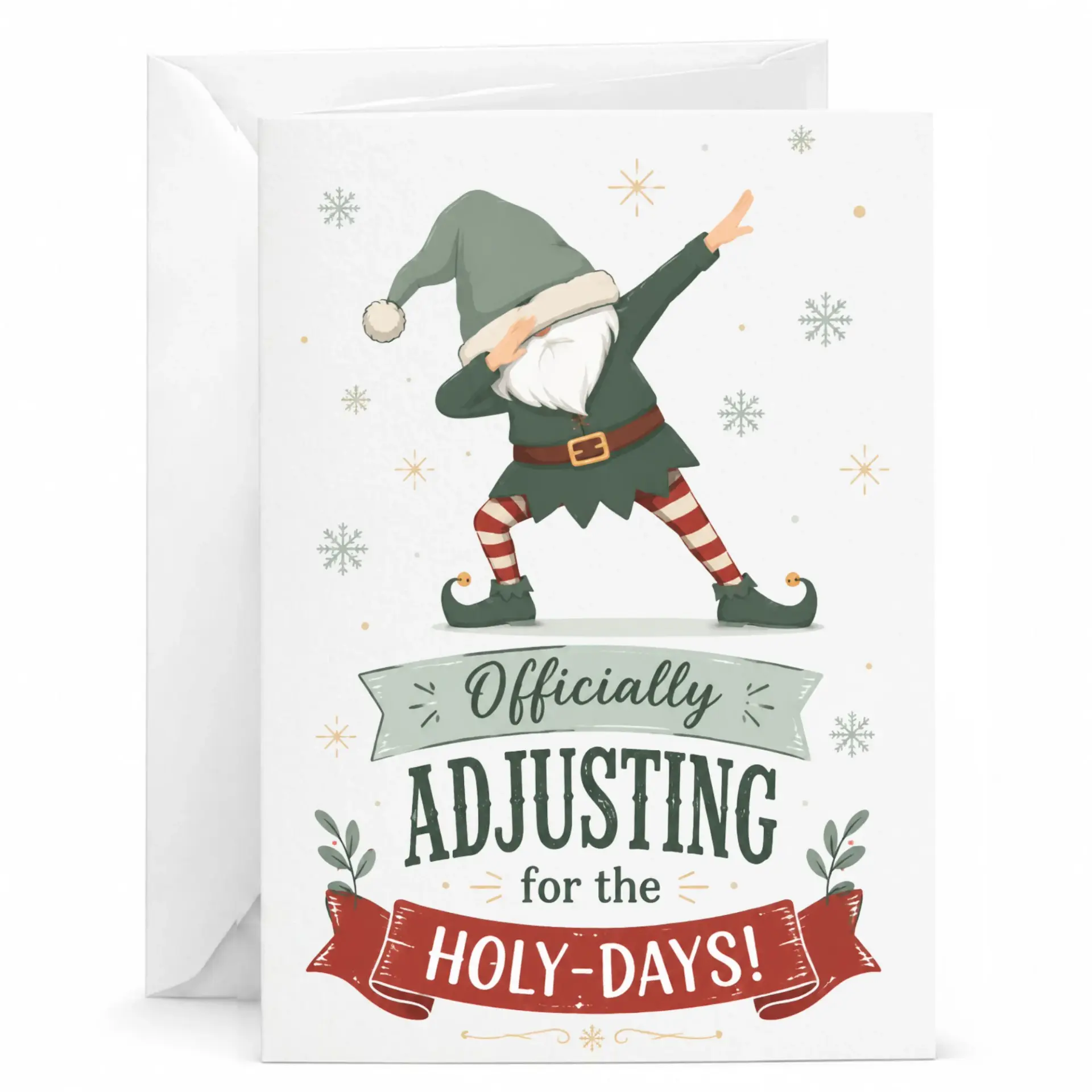 Funny Christmas Greeting Card Dabbing Elf Design Holiday Humor Stationery Card for Friends and Family 5x7 Inches
