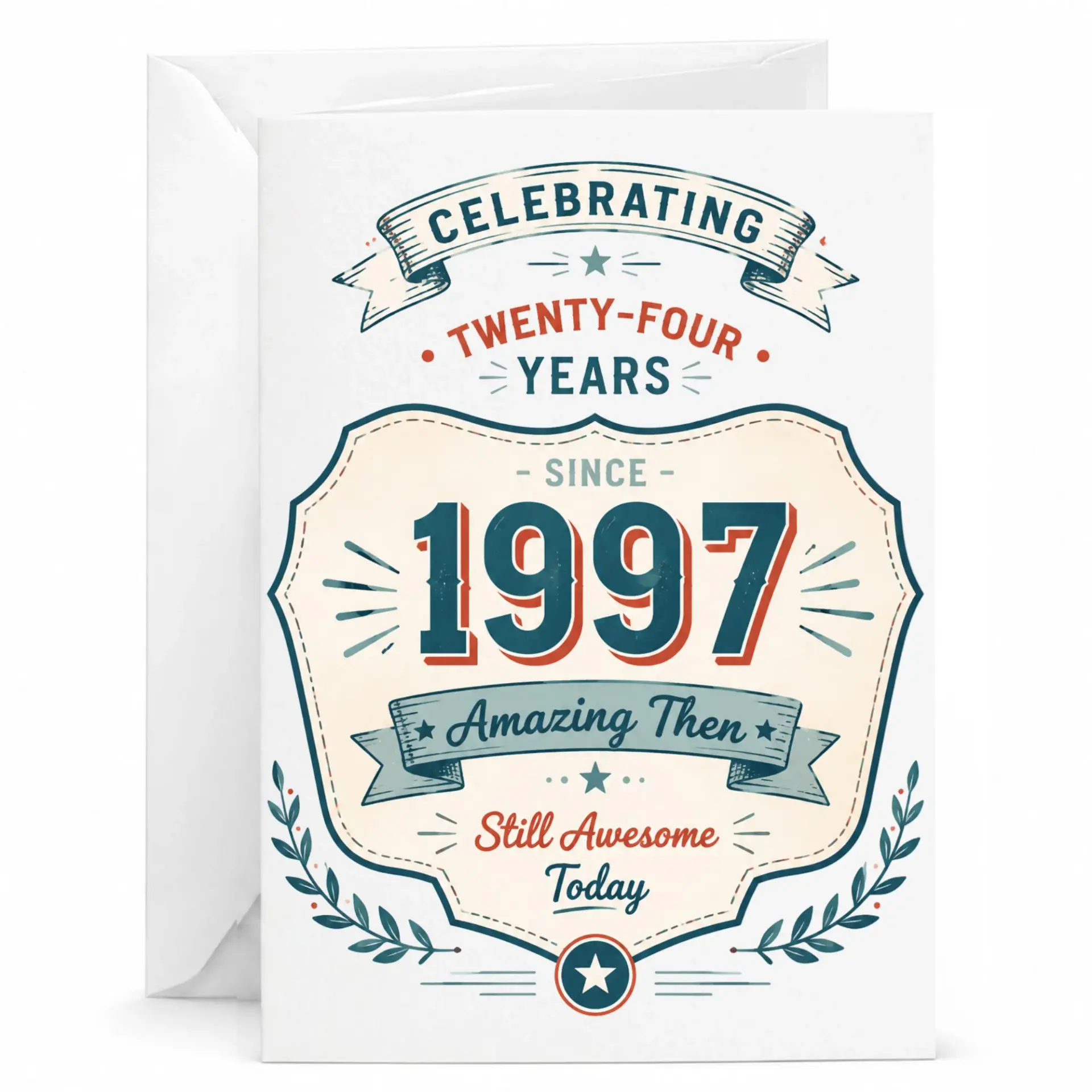 Greeting Card for 24th Birthday Anniversary or Milestone Celebration Vintage Style Design Printed 5x7 Folded Card