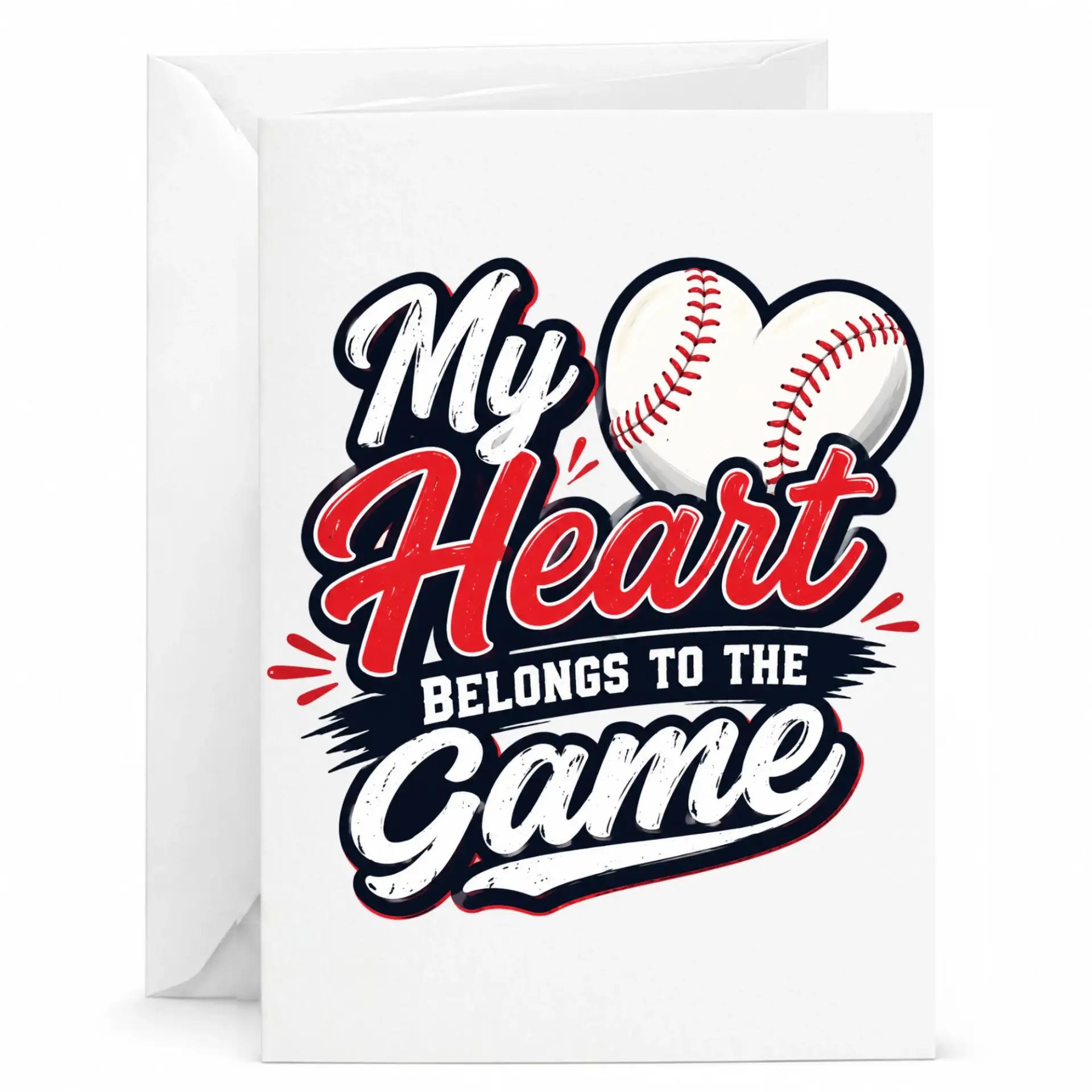 Baseball Heart Greeting Card for Sports Fans My Heart Belongs to the Game Sports Themed Note Card for Athletes