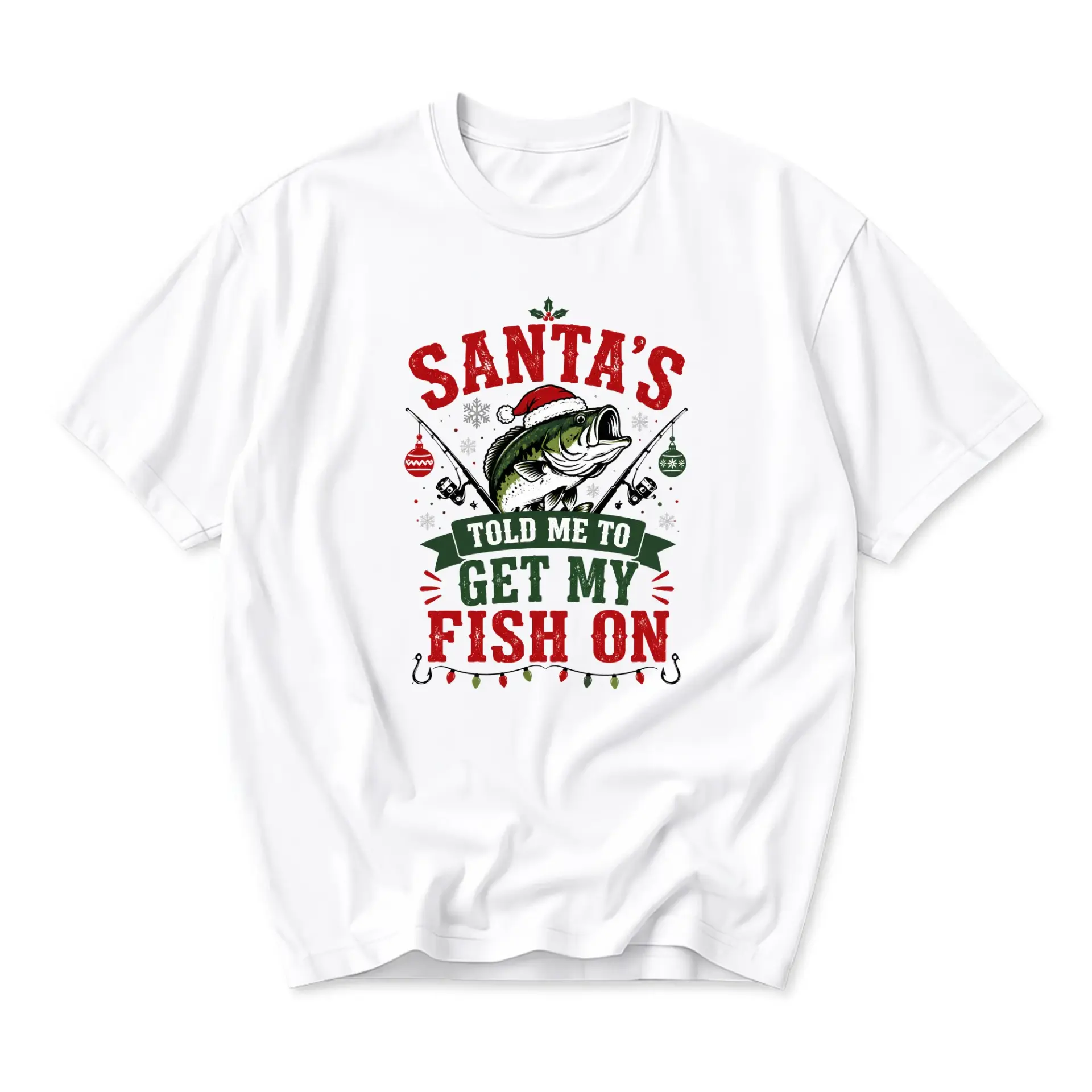 Funny Shirt Santa's Told Me to Get My Graphic Tee Unisex Casual Christmas Fishing Holiday Apparel White