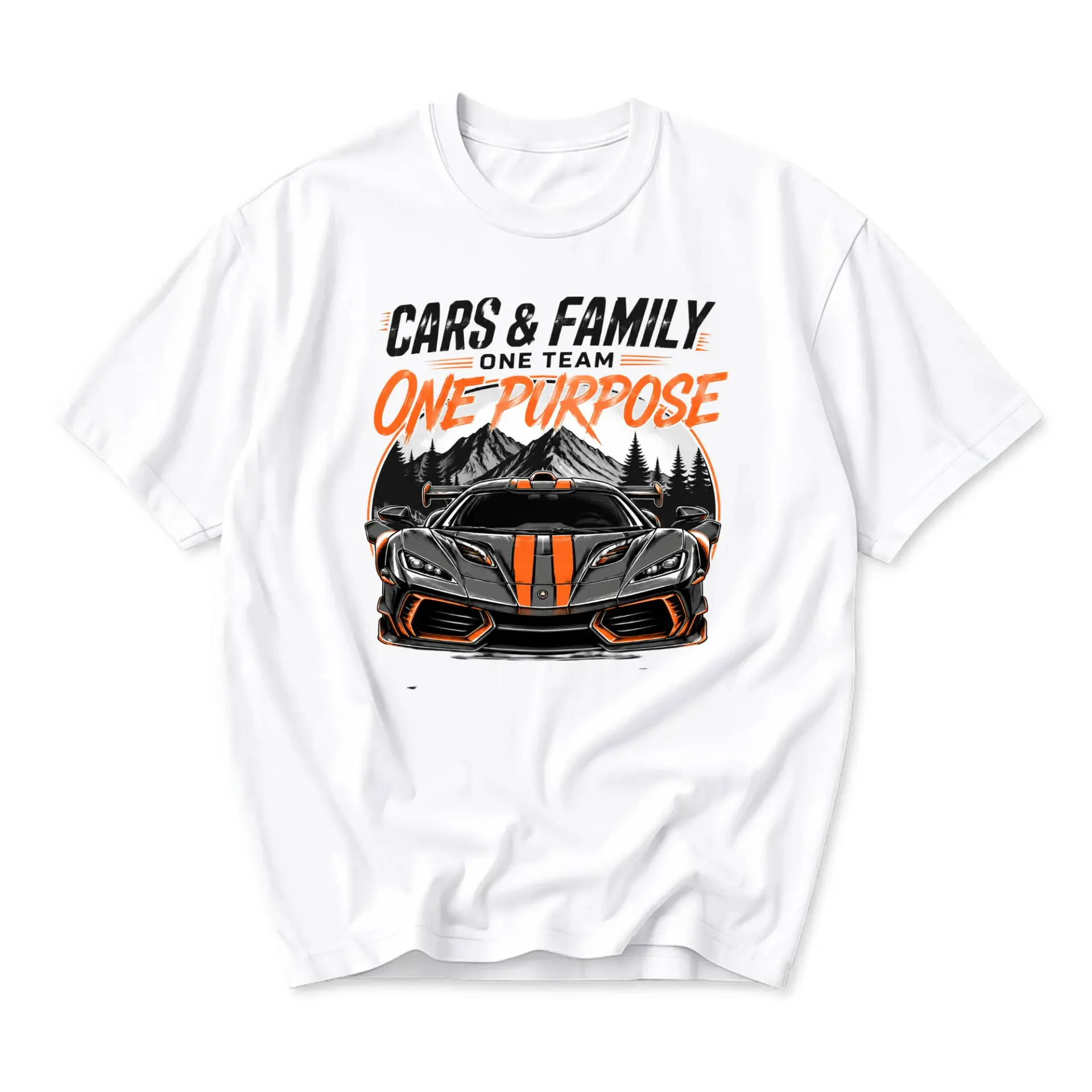 Graphic Tee Cars and Family One Team One Purpose Street Racing Sports Car Design Unisex Cotton Crew Neck Short Sleeve