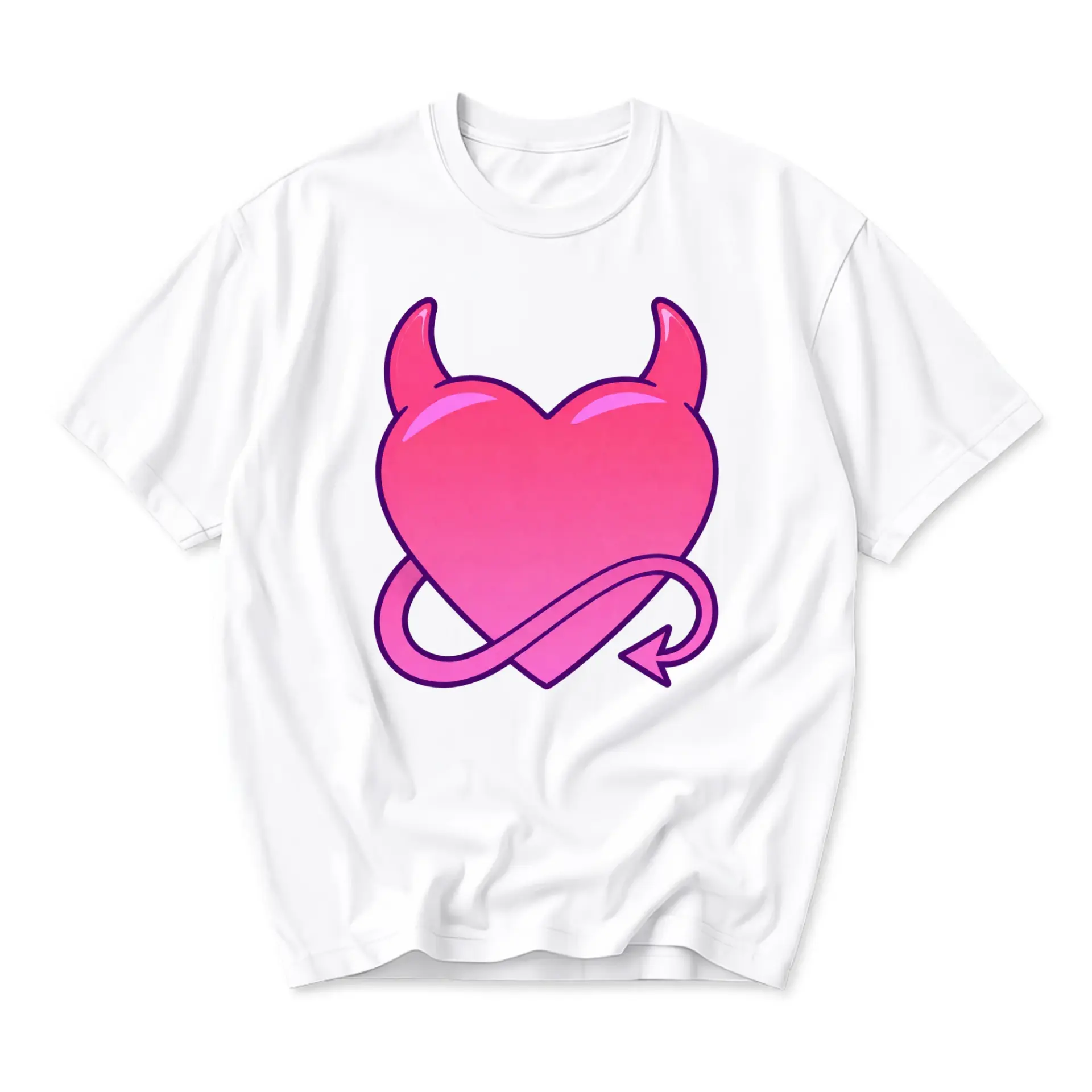 Graphic Tee Unisex Heart Devil Horns Illustration Casual Short Sleeve Crew Neck Cotton Blend Soft Everyday Shirt