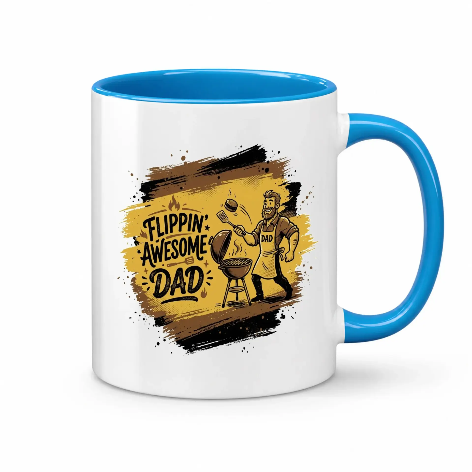 Funny Coffee Mug Flippin Awesome Dad Ceramic Cup with Blue Handle for Outdoor Cooking Enthusiasts Gift