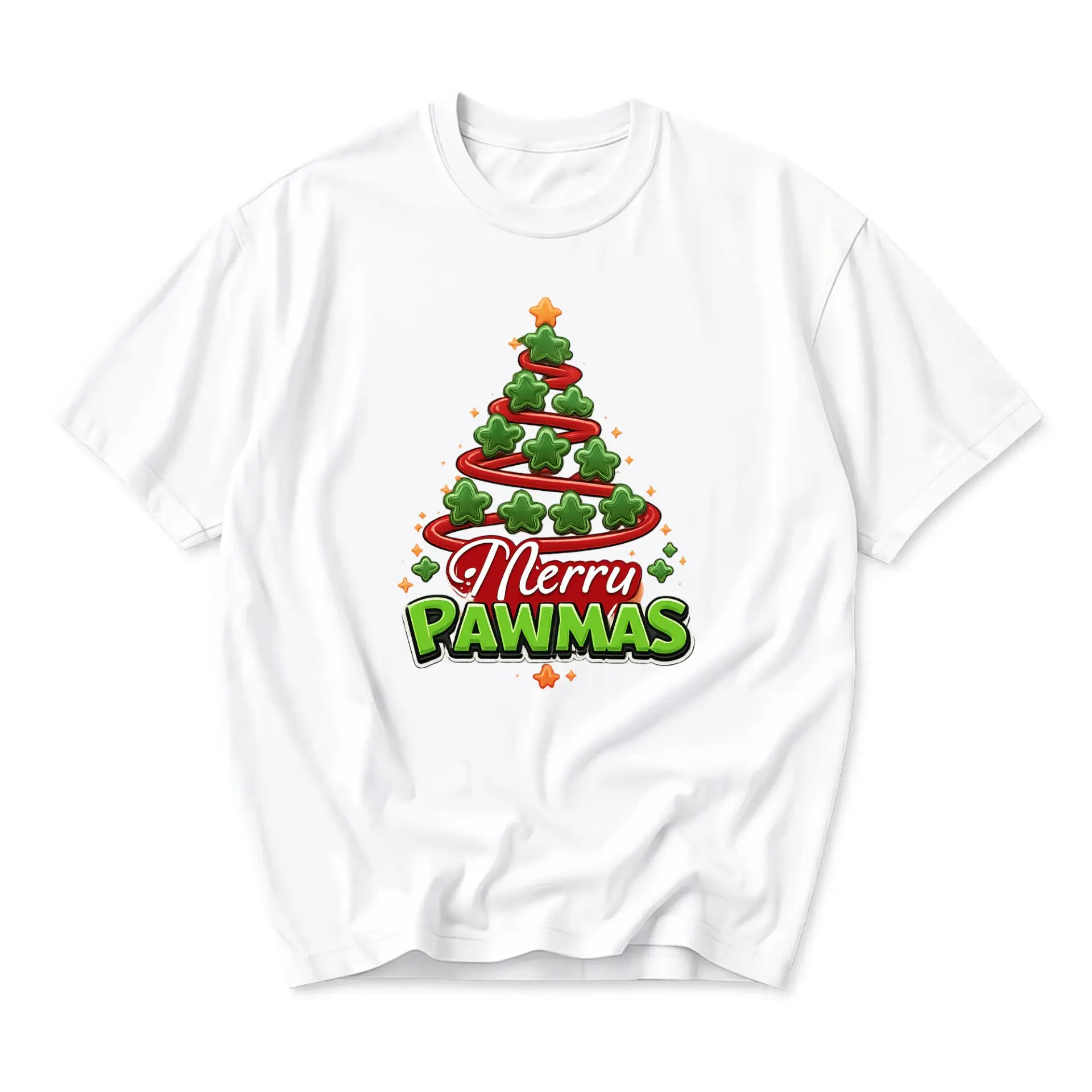 T-shirt Merry Pawmas Christmas Tree Graphic Tee Unisex Crew Neck Casual
