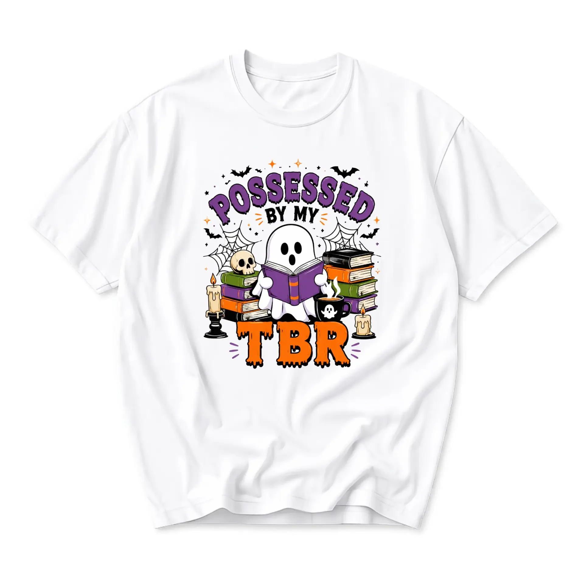 Funny Shirt Possessed by My Tbr Ghost Reading Book Graphic Tee Unisex Casual Crew Neck Halloween Literature Gift