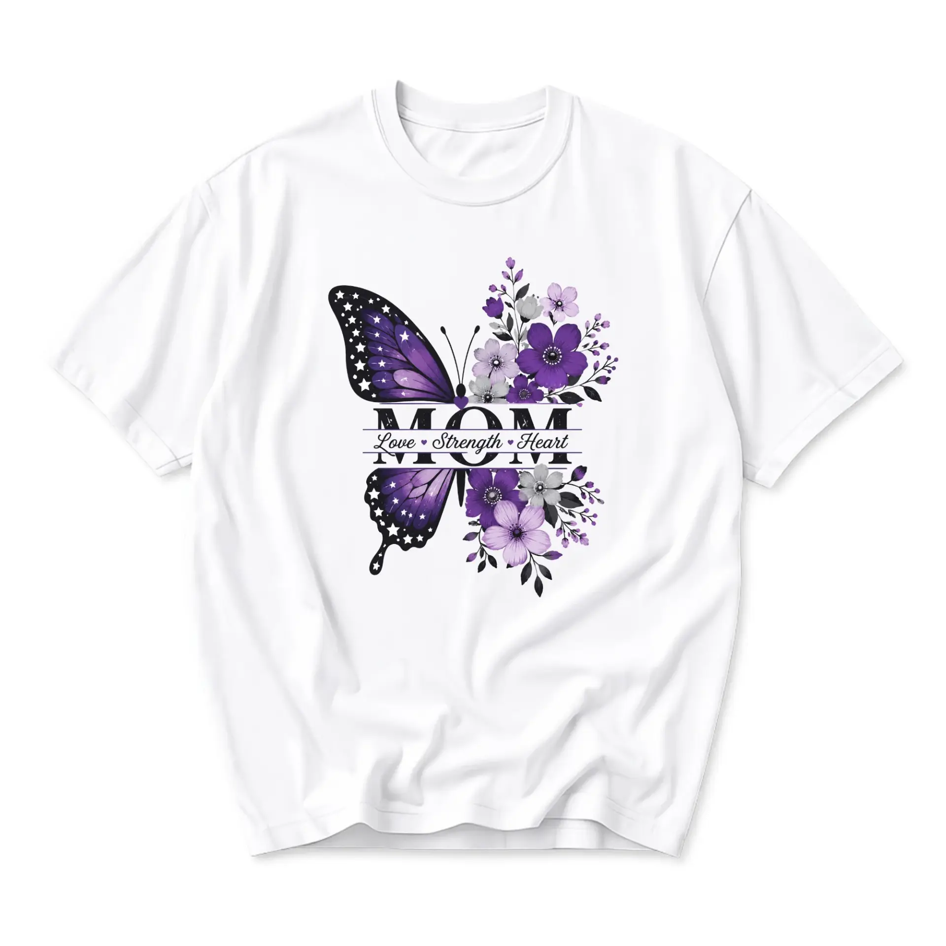 Graphic Tee Mom Butterfly Floral Design Unisex Crew Neck Short Sleeve Shirt for Casual Everyday Apparel and Gift