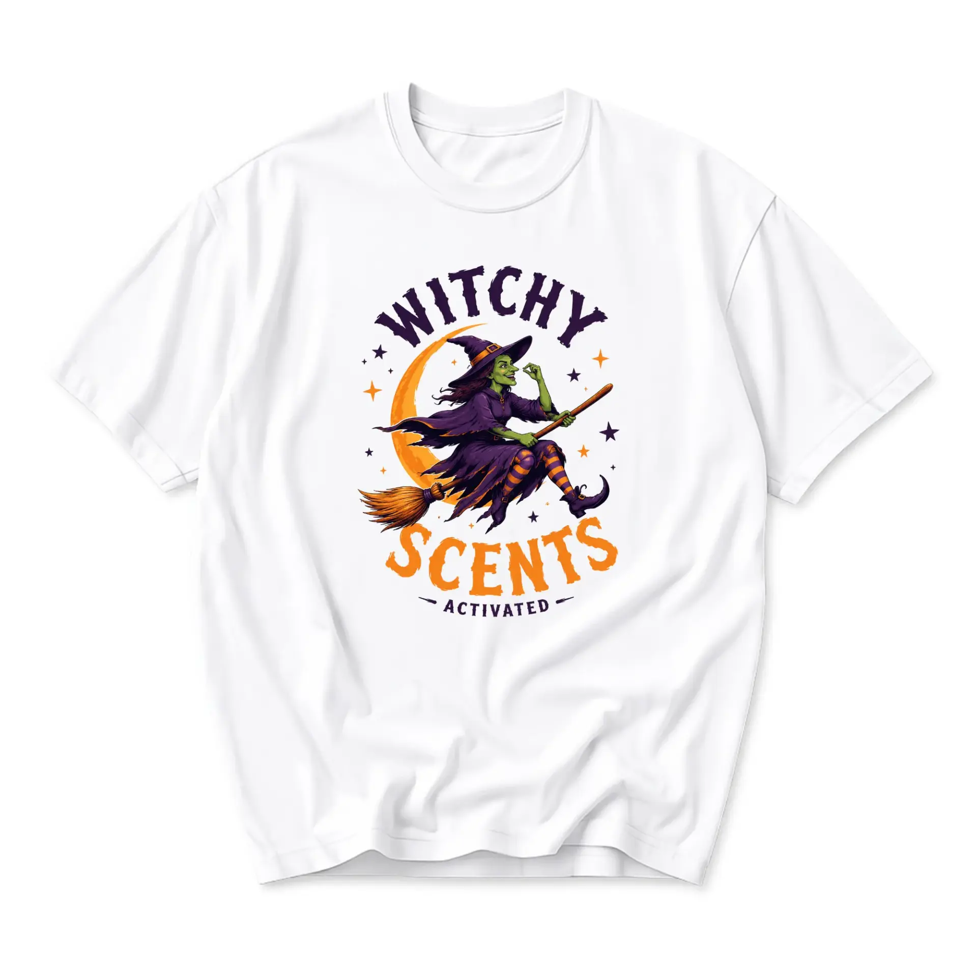 Graphic Tee Witchy Scents Activated Halloween Humor Shirt Unisex Crew Neck Apparel for Casual Wear and Seasonal Outfits