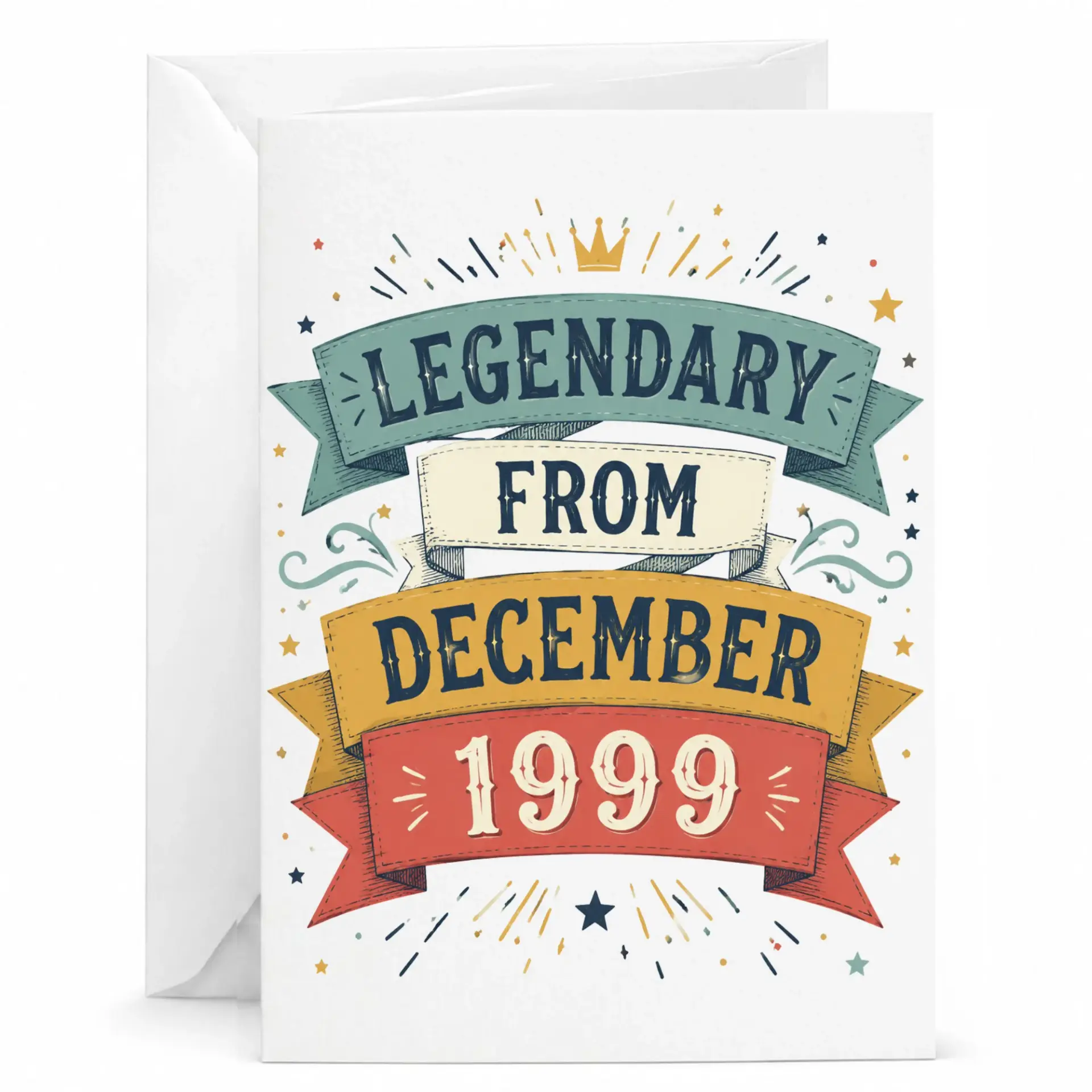 Birthday Card Legendary from December 1999 Vintage Style Retro Banner Design Celebration Greeting Card with Envelope