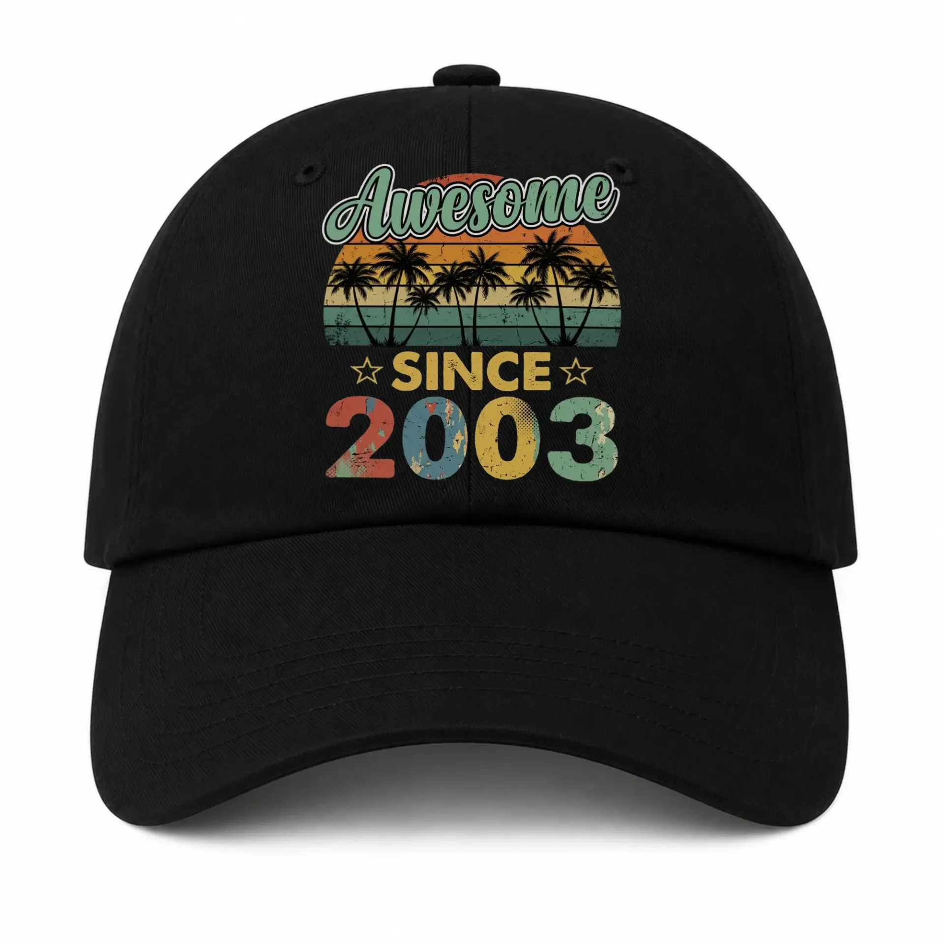Baseball Cap Awesome Since 2003 Retro Sunset Palm Tree Graphic Hat