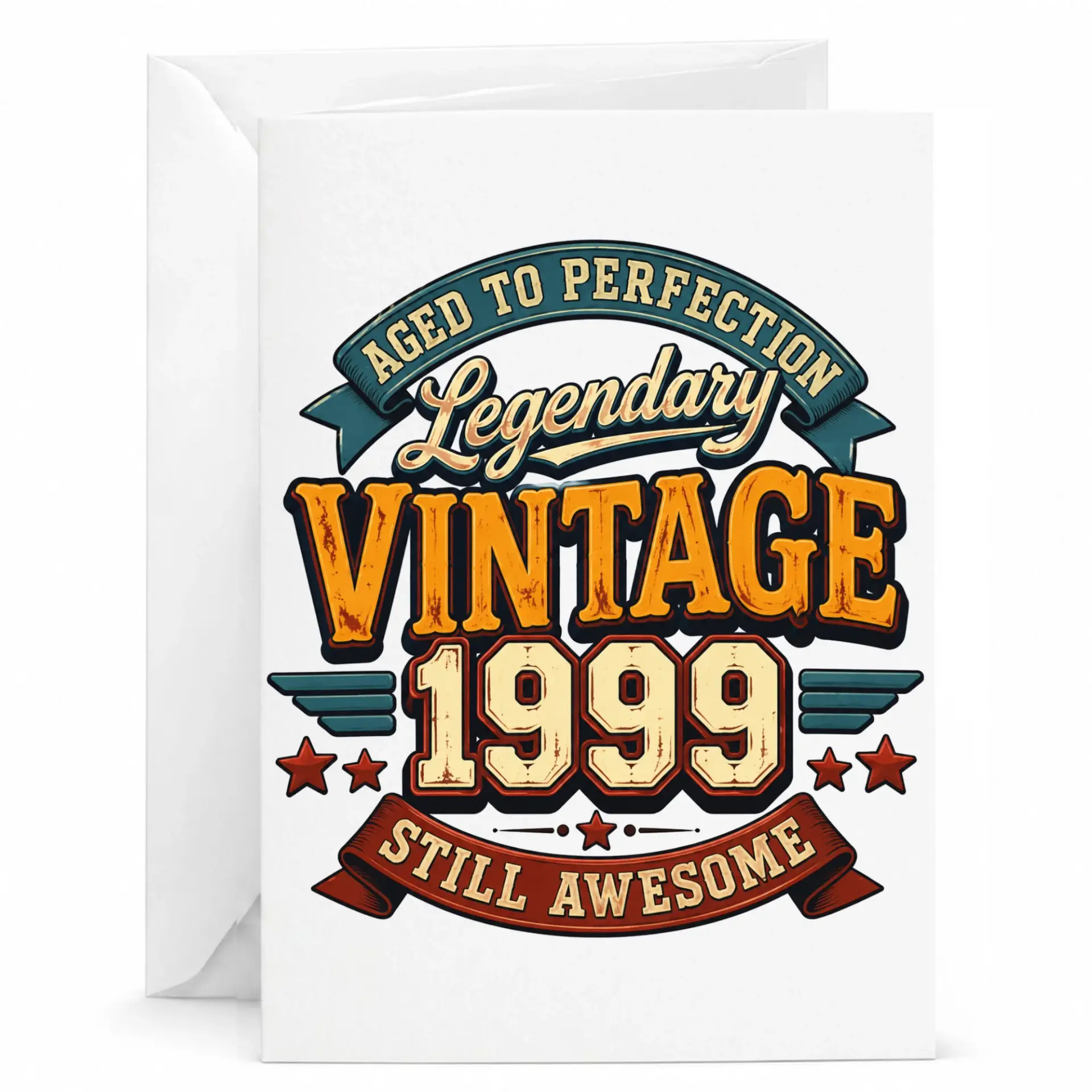 Birthday Card Aged to Perfection 1999 Vintage Legendary Greeting Card for Milestone Celebration 5x7 Folded Note