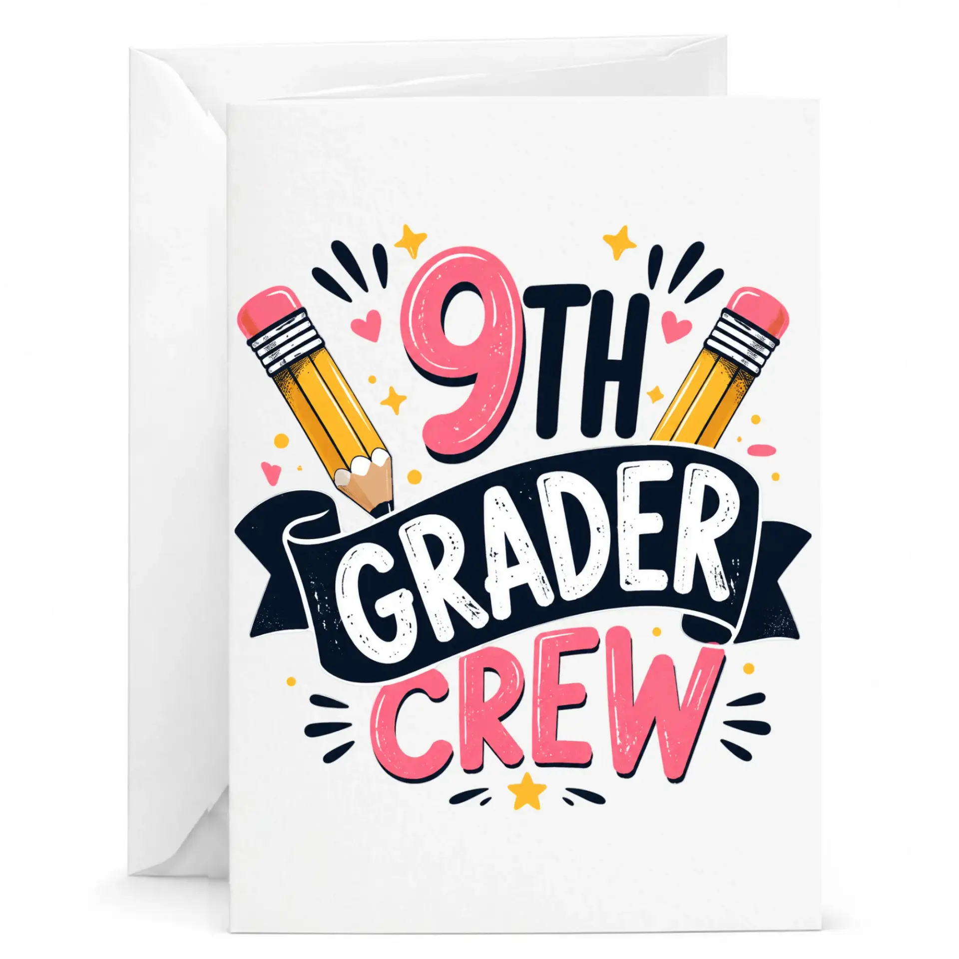 Greeting Card 9th Grader Crew Featuring Fun Pencil Illustration for School Milestone and Recognition