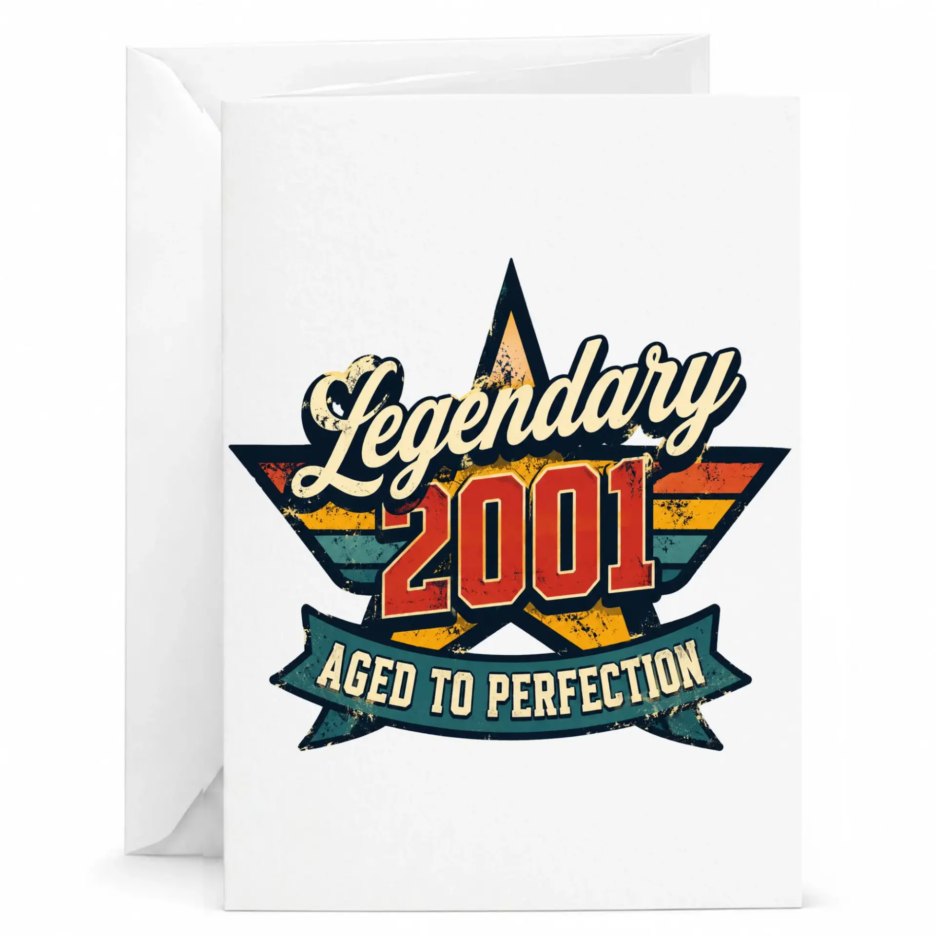 Birthday Card Legendary 2001 Aged to Perfection Vintage Star Retro Greeting Card with Envelope for Milestone Celebration