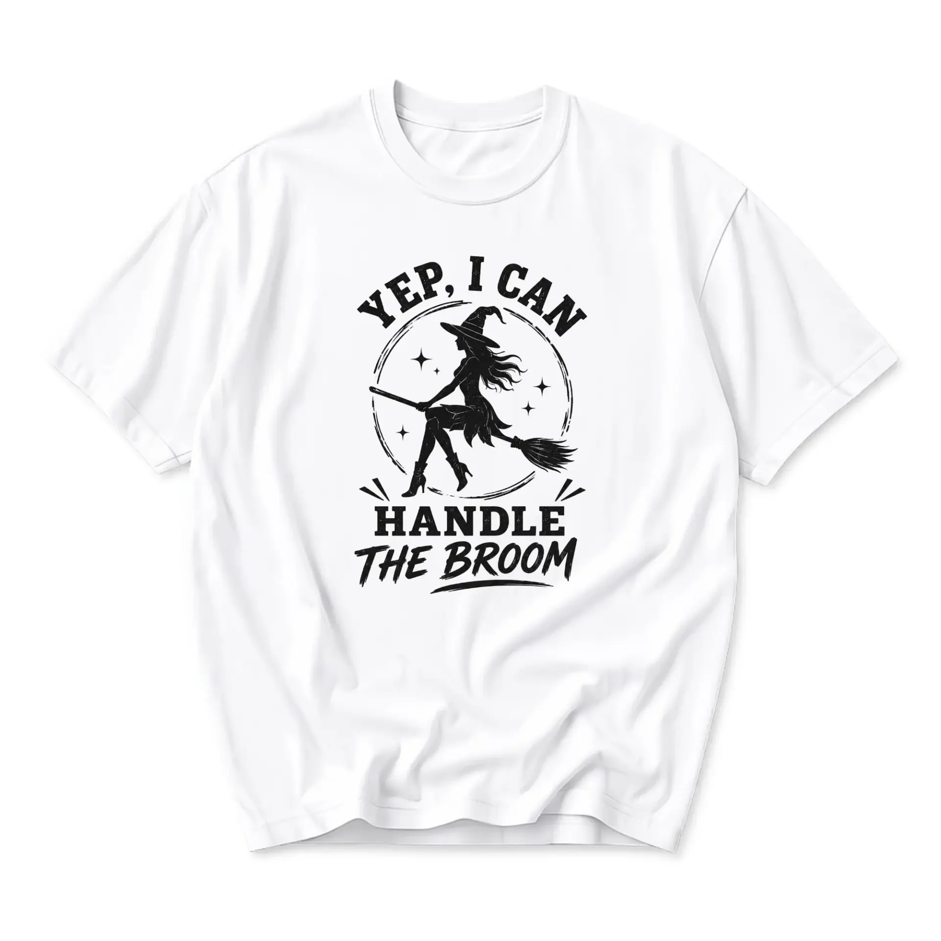 Graphic Tee Unisex Crew Neck T-Shirt Yep I Can Handle the Broom Witch Silhouette Printed Casual Apparel Top