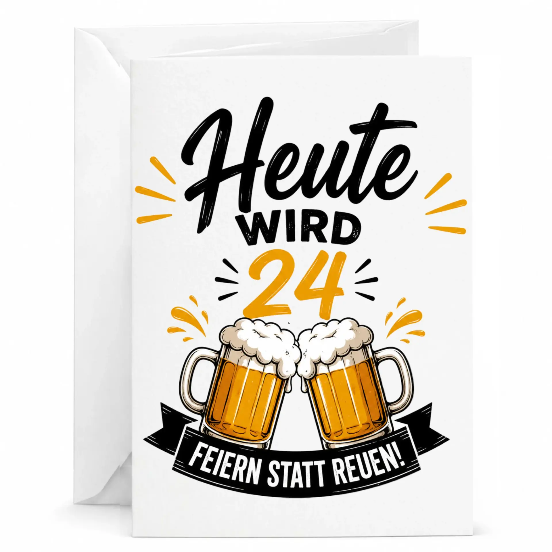 Birthday Card Funny 24th Birthday Greeting Card Featuring Beer Mugs Celebration Design and German Phrase