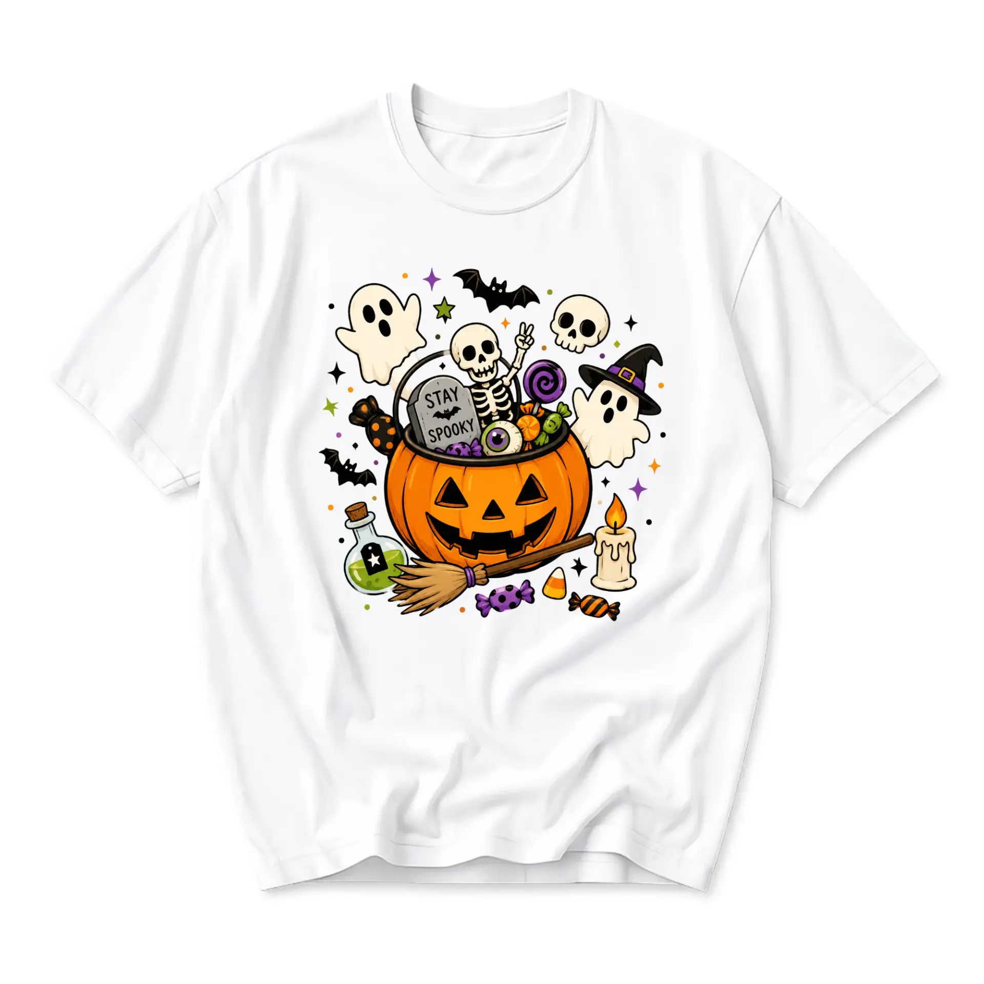 Funny Shirt Stay Spooky Halloween Graphic Tee Unisex Crew Neck Comfortable Cotton Blend Casual Short Sleeve Apparel