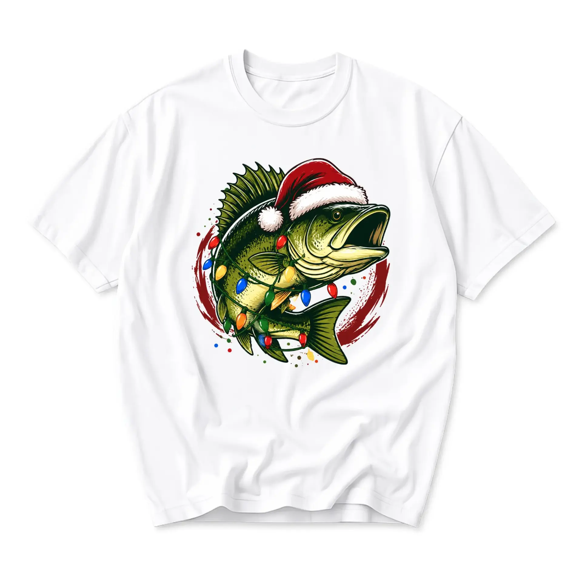 Graphic Tee Christmas Fishing Shirt Festive Holiday Apparel Unisex Crew Neck Casual Wear Soft Comfortable Top