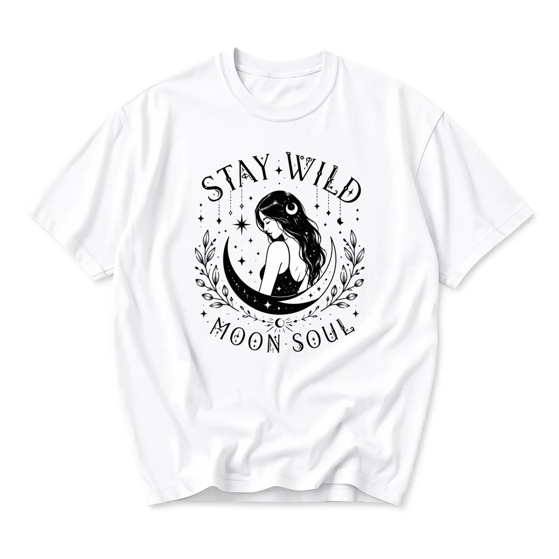 Graphic Tee Stay Wild Moon Soul Celestial Art Unisex Crew Neck T-Shirt for Casual Everyday Wear and Self Expression