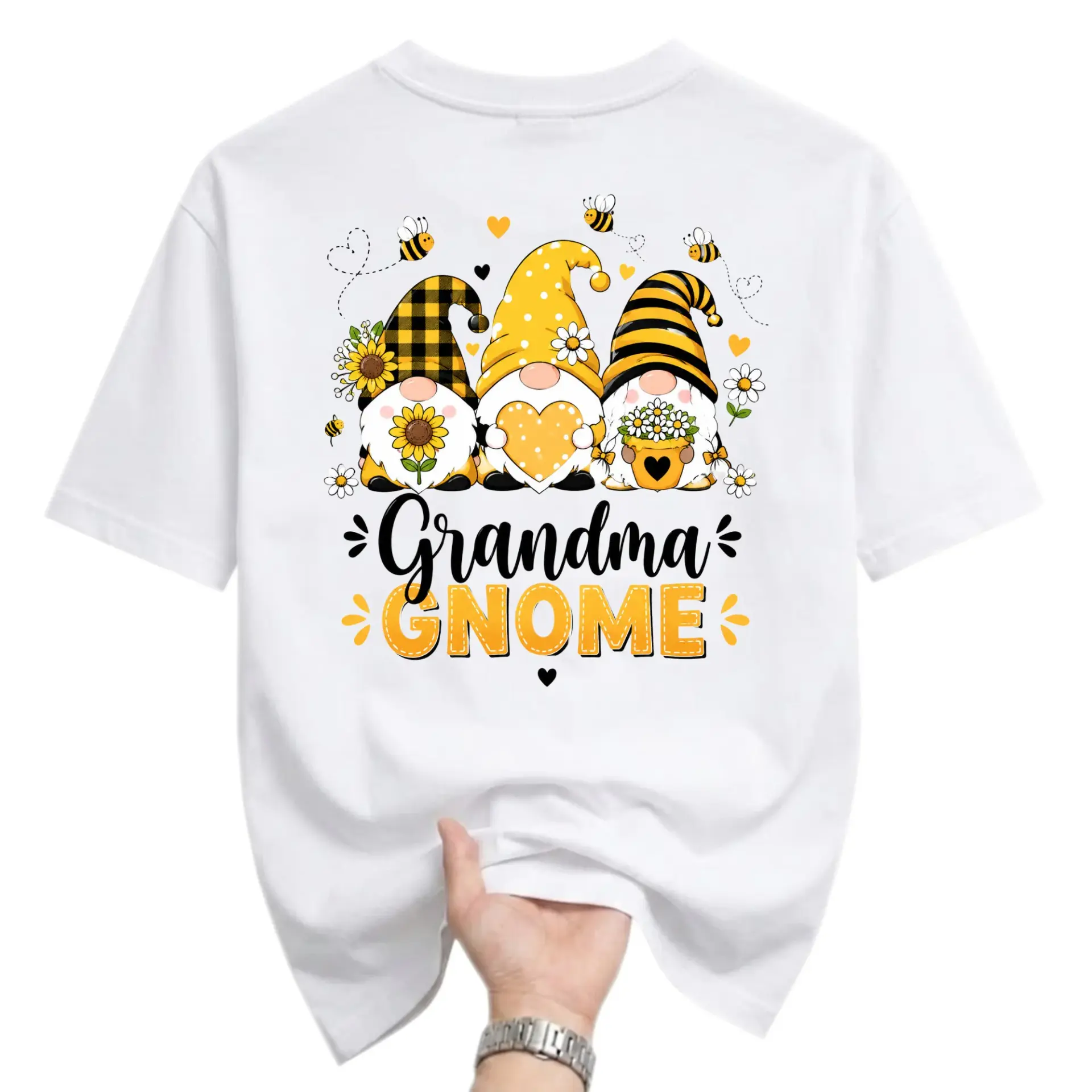 Graphic Tee Grandma Gnome Sunflower Bee Print Unisex Crew Neck Casual
