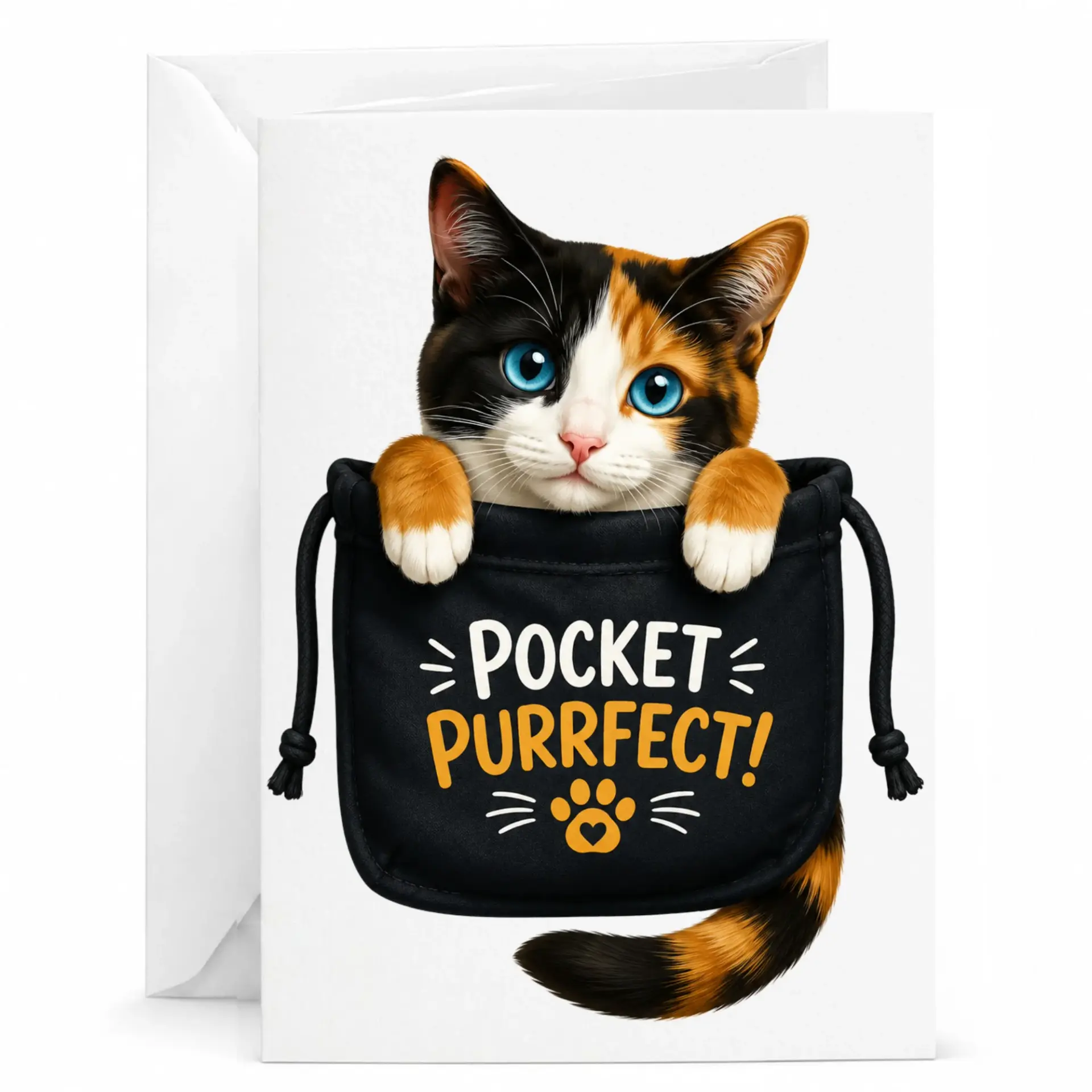 Funny Cat Greeting Card Pocket Purrfect Kitten Illustration Note with Envelope for Birthday or Just Because