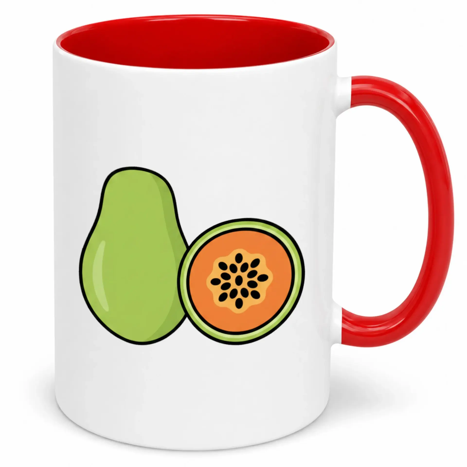 Coffee Mug with Tropical Papaya Fruit Design, White Ceramic Coffee Tea Cup, Vibrant Kitchen Drinkware for Home and Office Use
